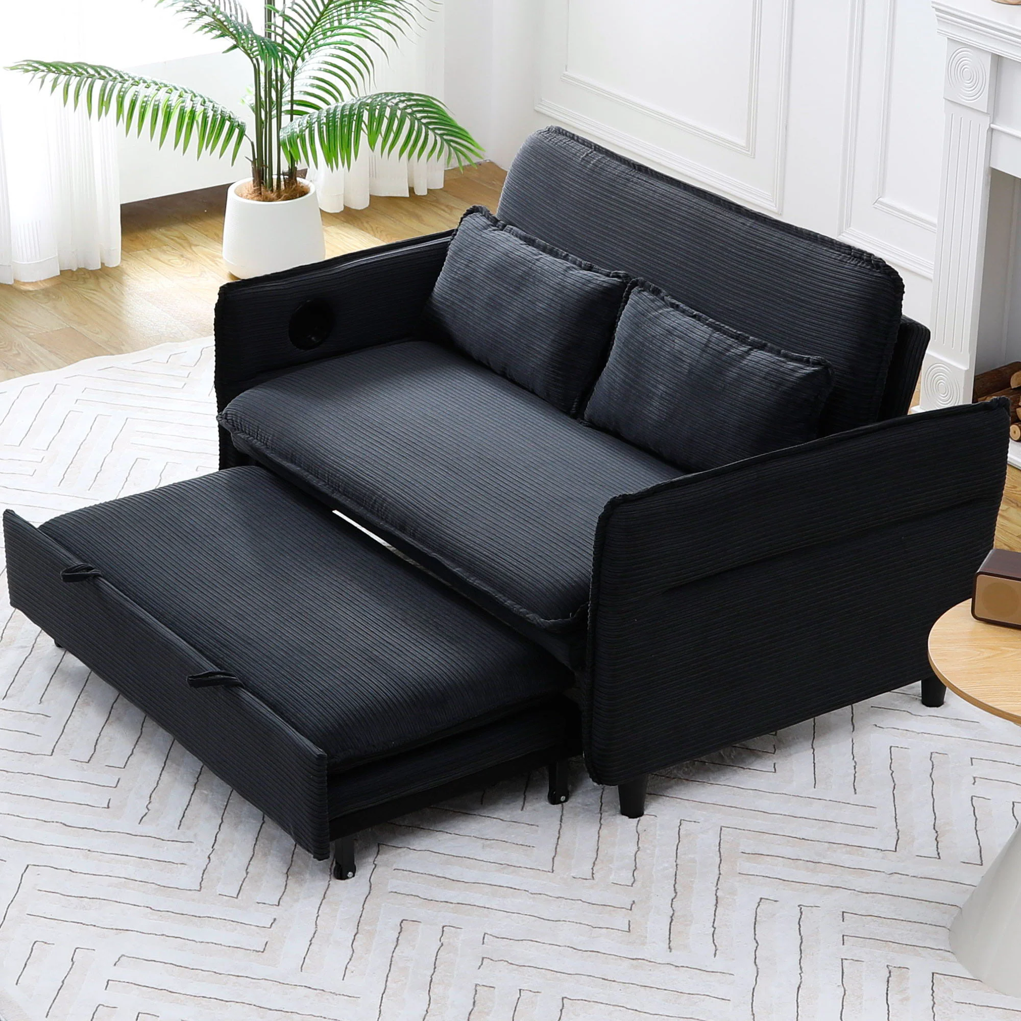 Modern Fabric Multi-Functional Sofa Bed With Adjustable Armrests And Backrests - Image 6
