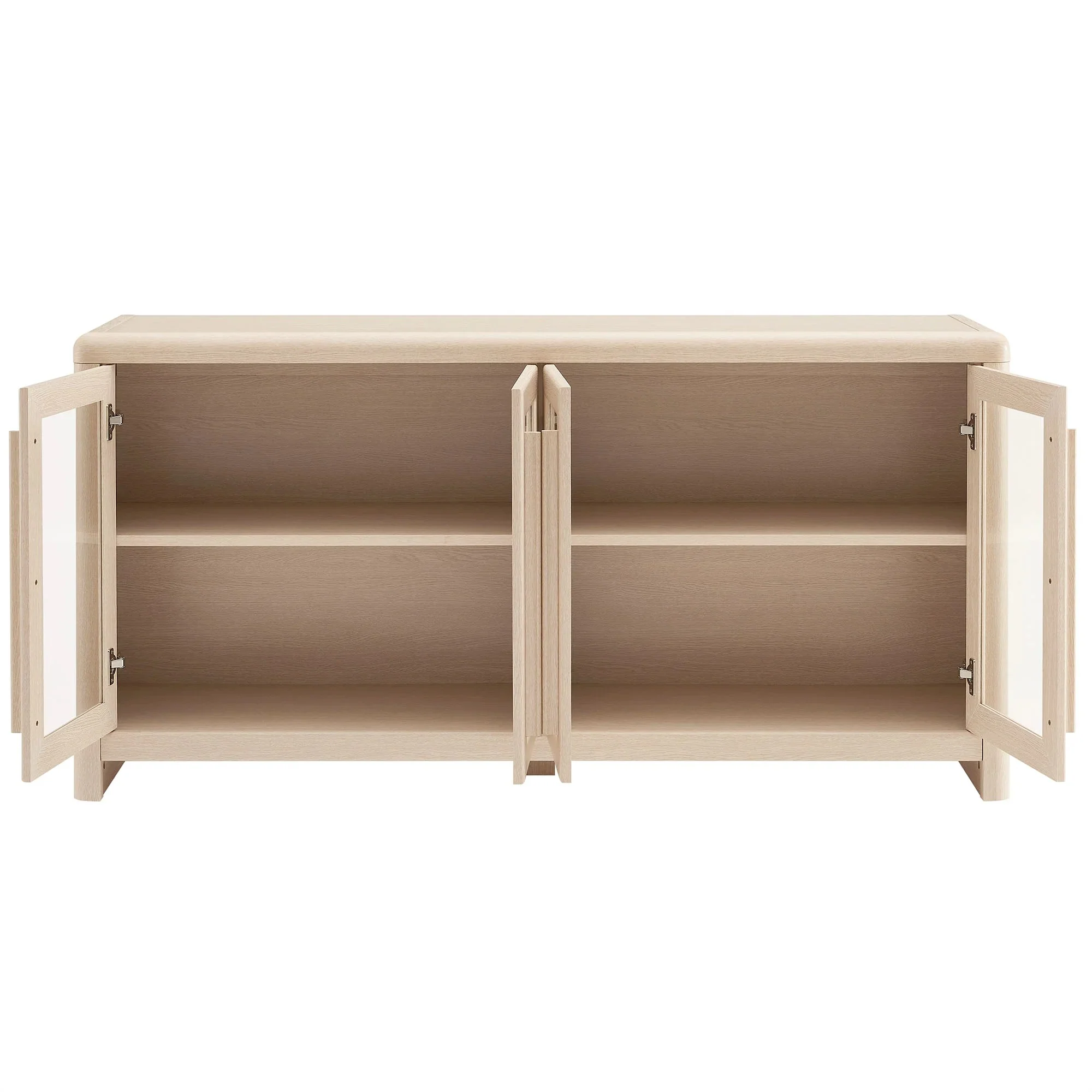 Modern Farmhouse 4-Door Glass Sideboard Storage Cabinet – Wood Grain 63 Inch - Image 8
