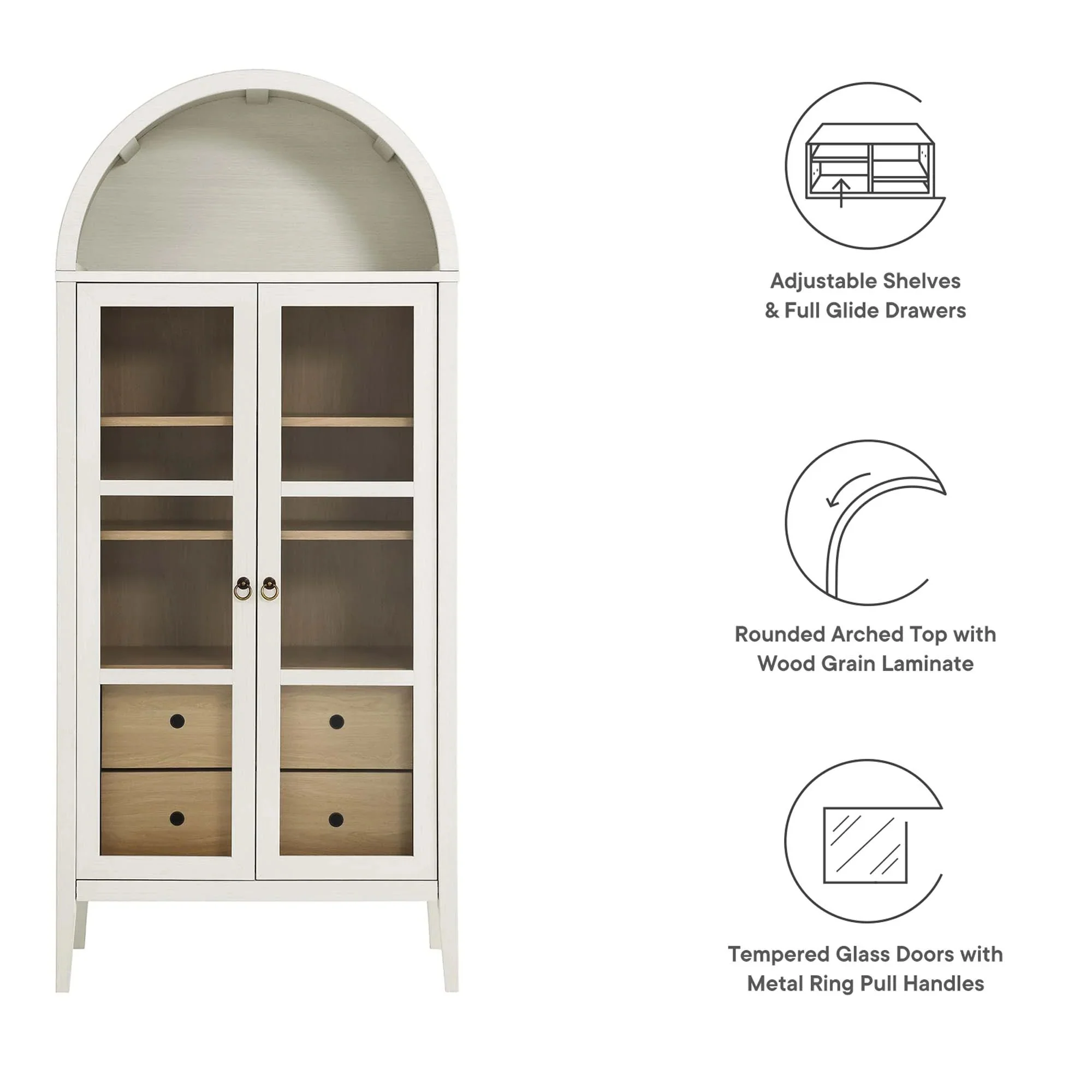 Modern Farmhouse Arched Tall Wood Storage Display Cabinet – Wood Grain 71 Inch - Image 19