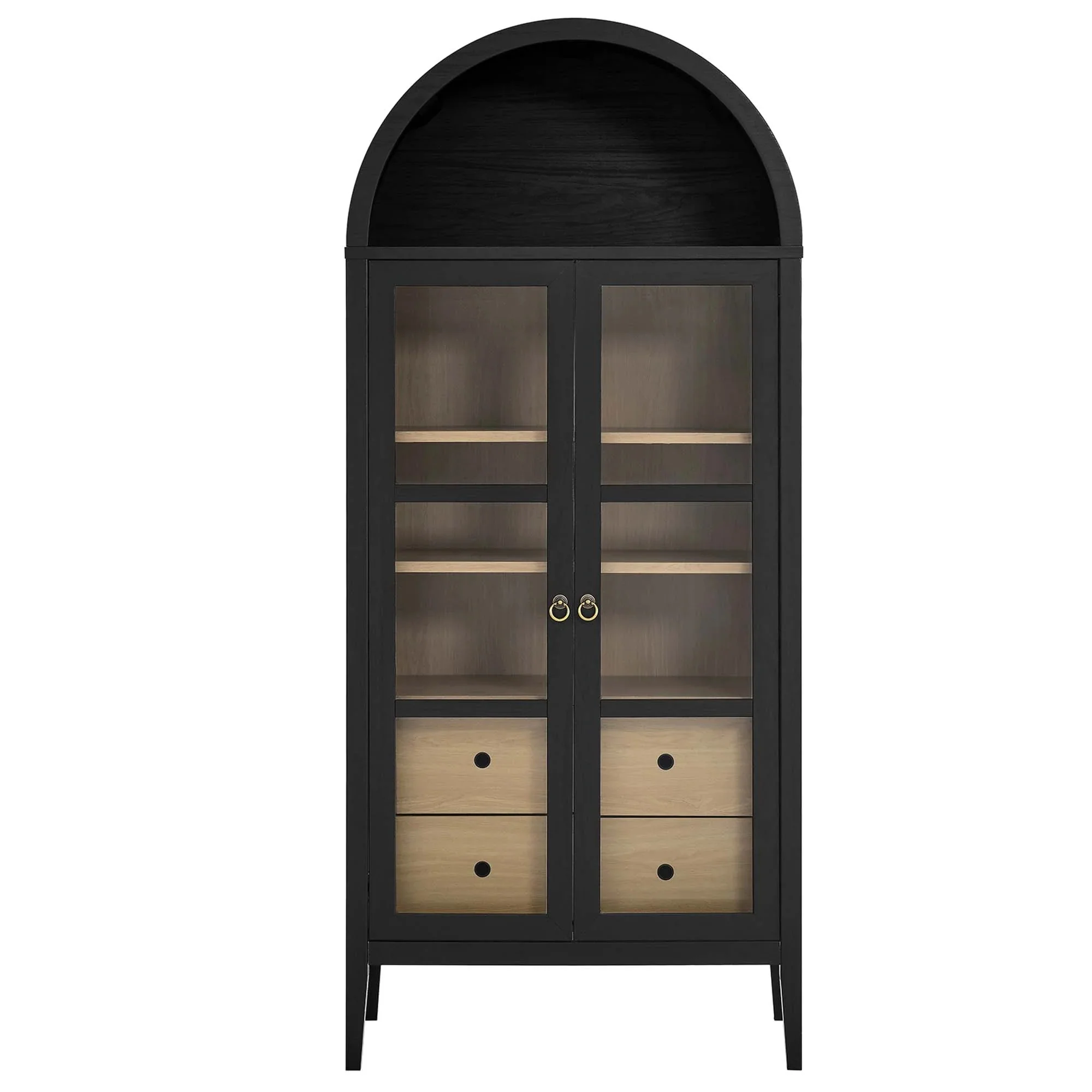 Modern Farmhouse Arched Tall Wood Storage Display Cabinet – Wood Grain 71 Inch - Image 6