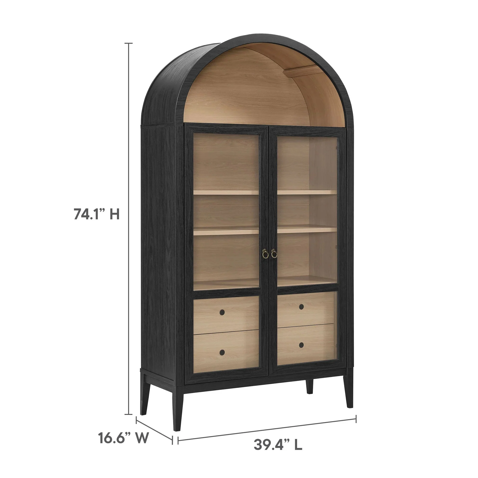 Modern Farmhouse Arched Tall Wood Storage Display Cabinet – Wood Grain 74 Inch - Image 6