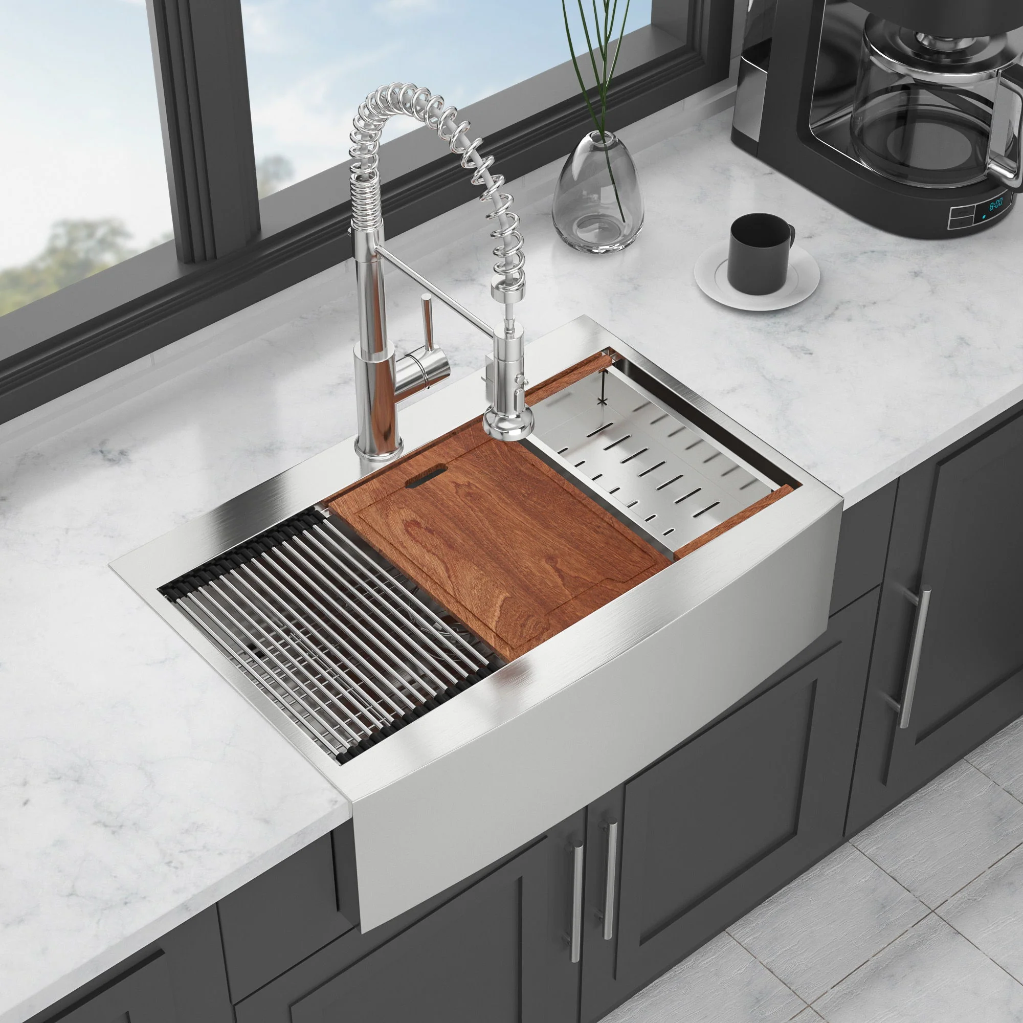 Modern Farmhouse, Drop In Workstation Kitchen Sink With Apron Front - Image 5