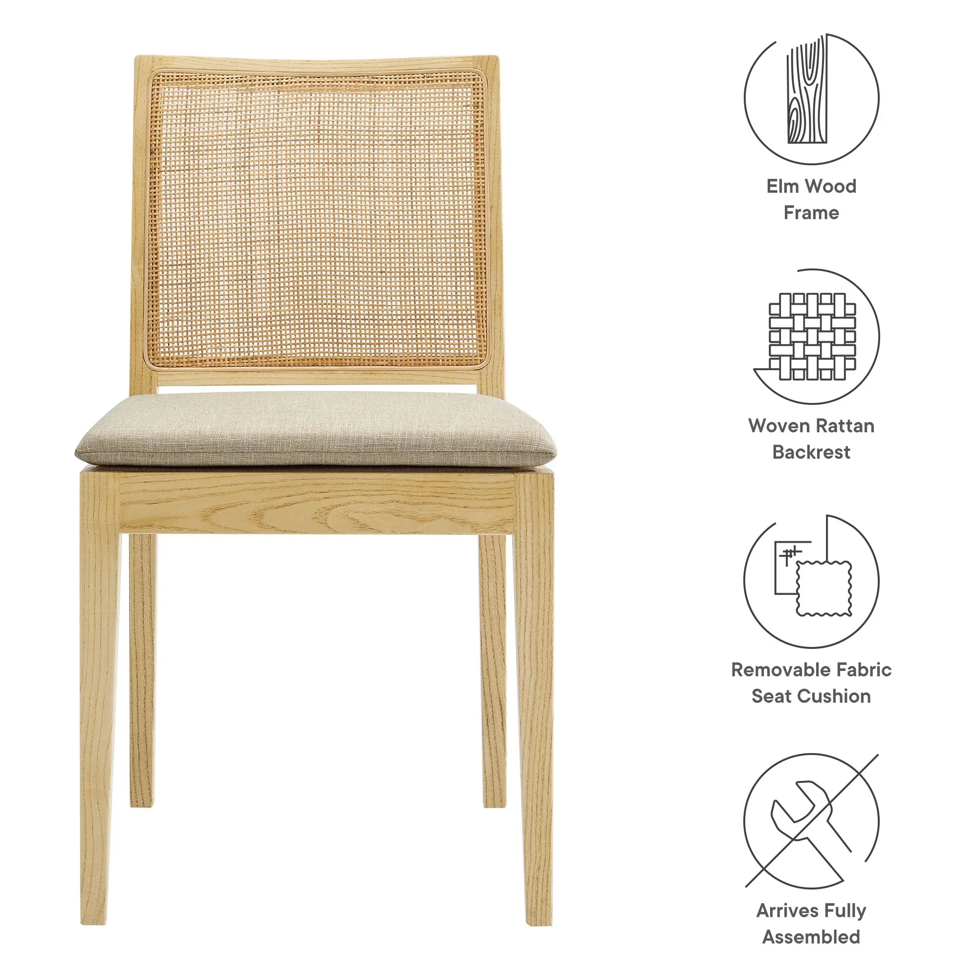 Modern Farmhouse Elm Wood and Rattan Side Chair - Image 6