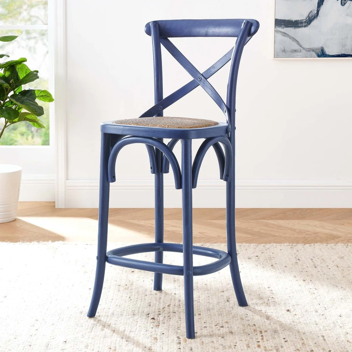Modern Farmhouse Elm Wood X-Back Counter Stool - Image 12