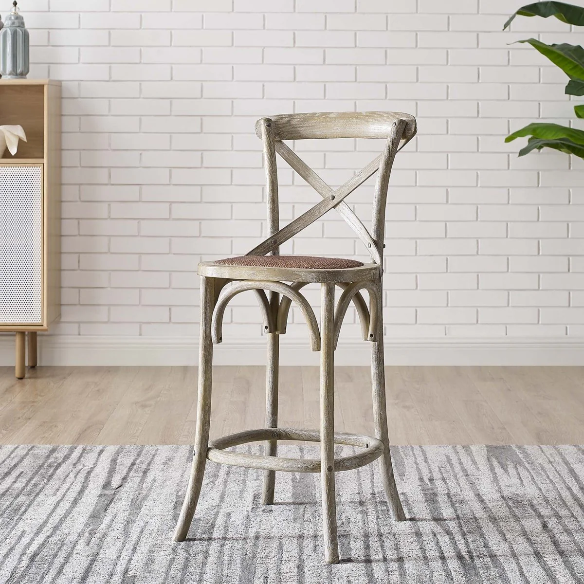 Modern Farmhouse Elm Wood X-Back Counter Stool - Image 7