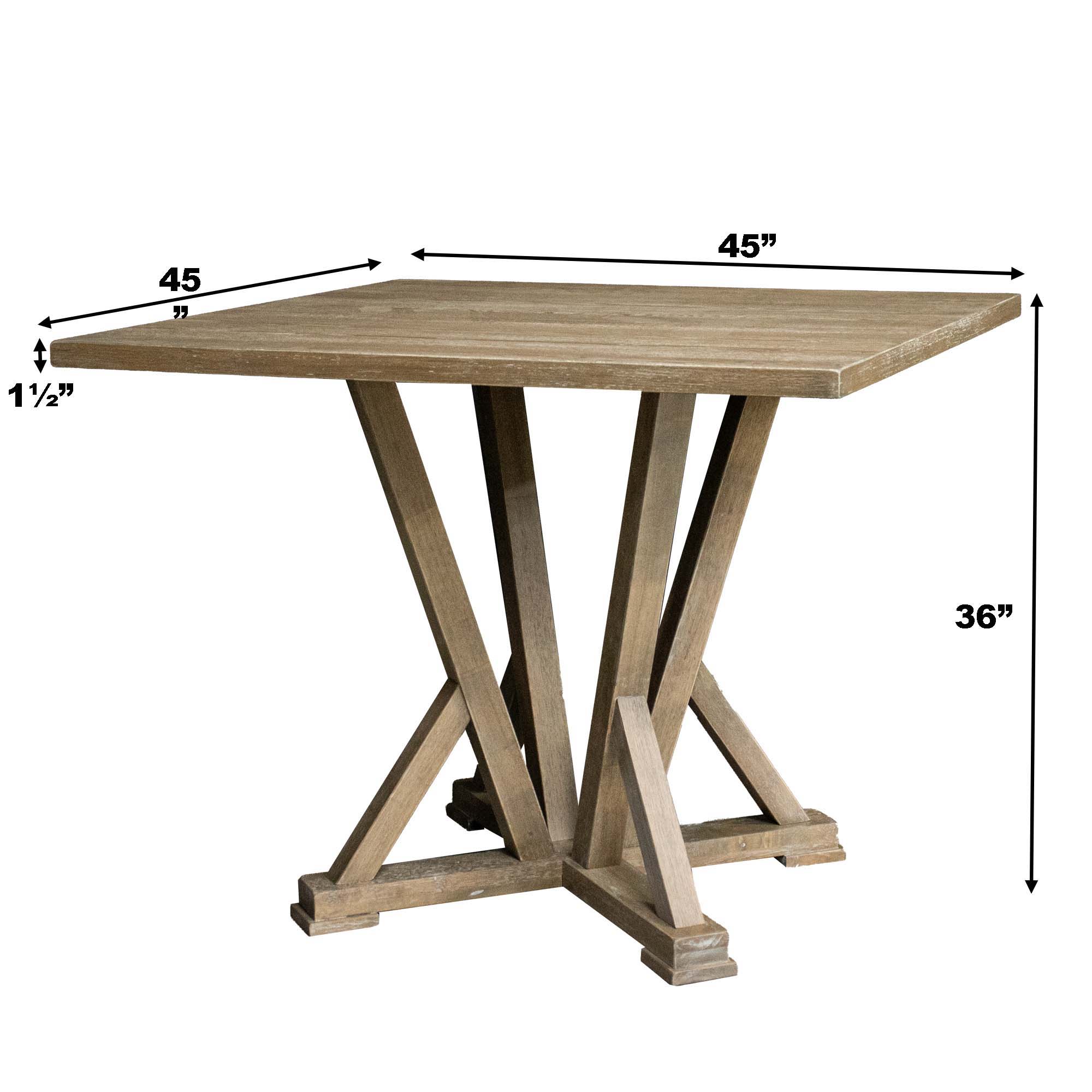 Modern Farmhouse Square Counter Table Solid Wood Rubberwood Antique Finishing Rustic Look Distressed Look Wire Brushed For 4 Seaters - Grayish Brown - Image 8