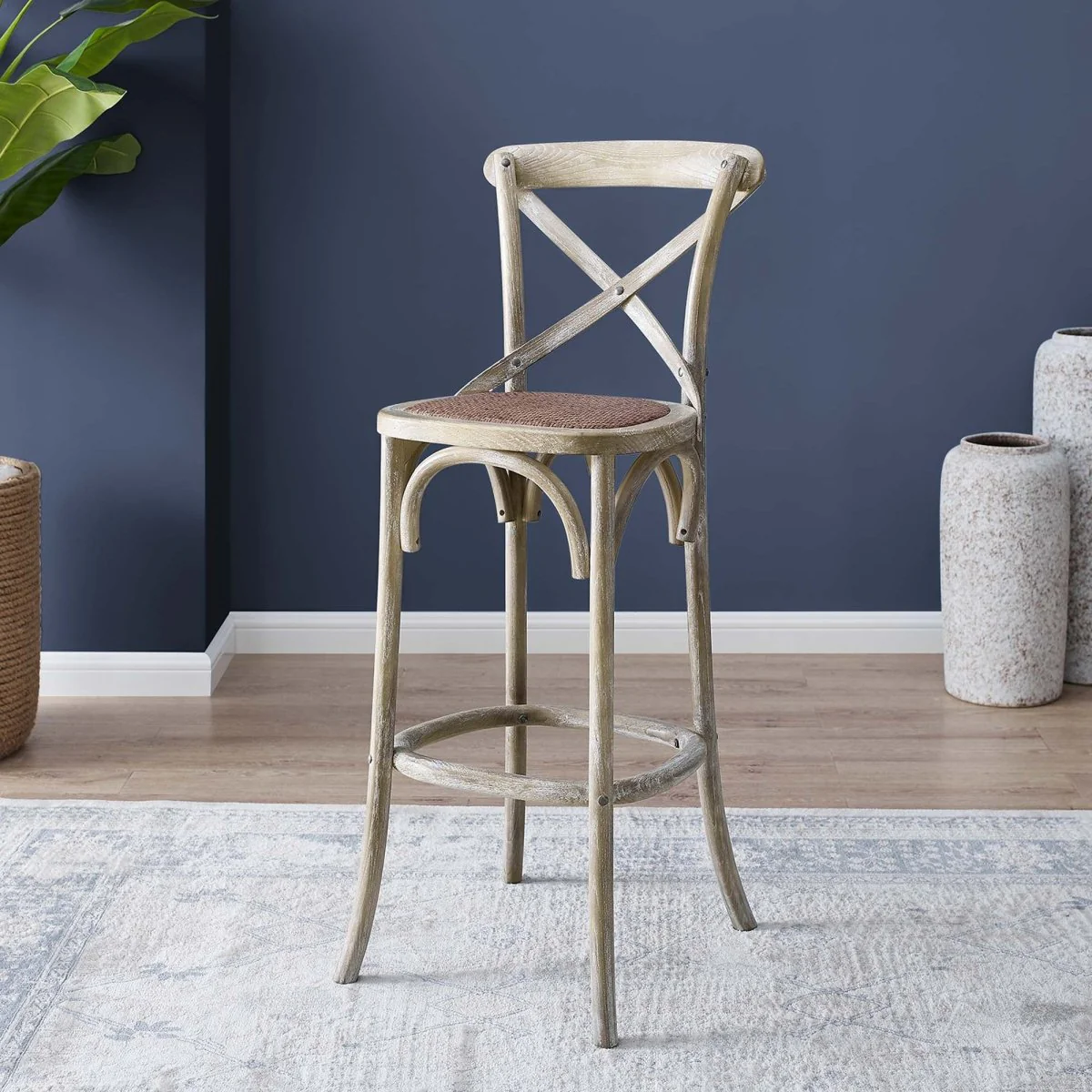 Modern Farmhouse X-Brace Back Elm Wood Bar Stool - Image 7