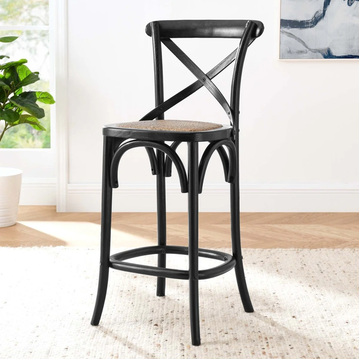 Modern Farmhouse X-Brace Back Elm Wood Counter Stool - Image 7