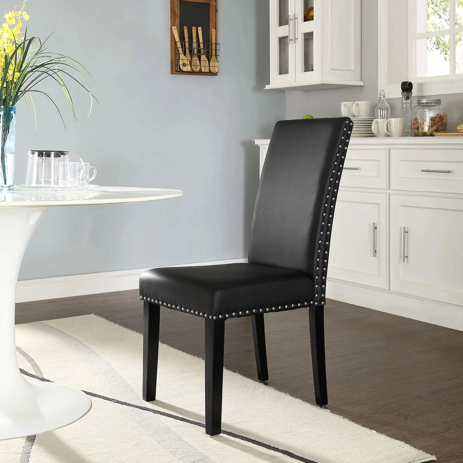 Modern Faux Leather Dining Room Side Chair with Nailhead Trim - Image 4