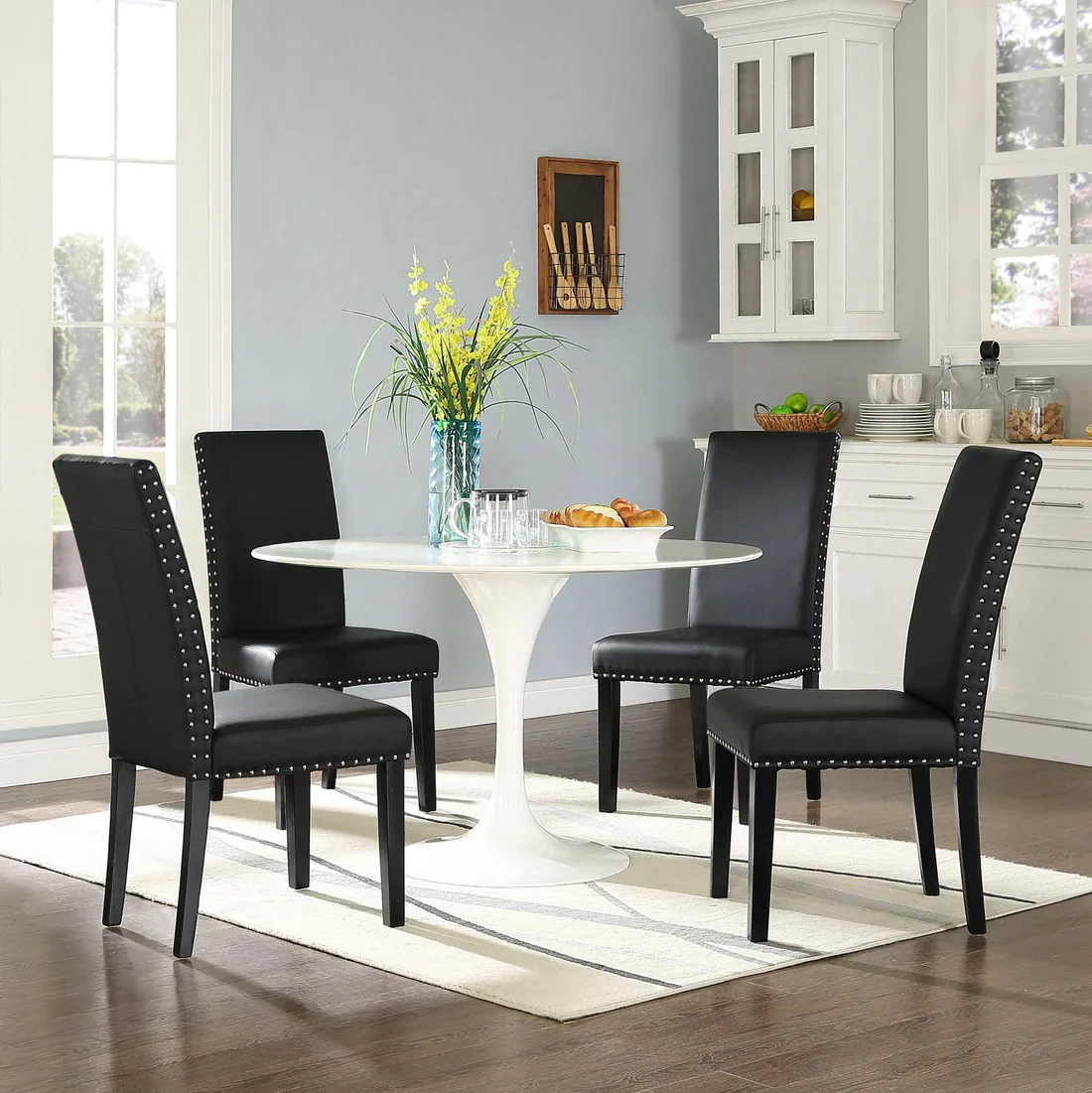 Modern Faux Leather Dining Room Side Chair with Nailhead Trim - Image 6