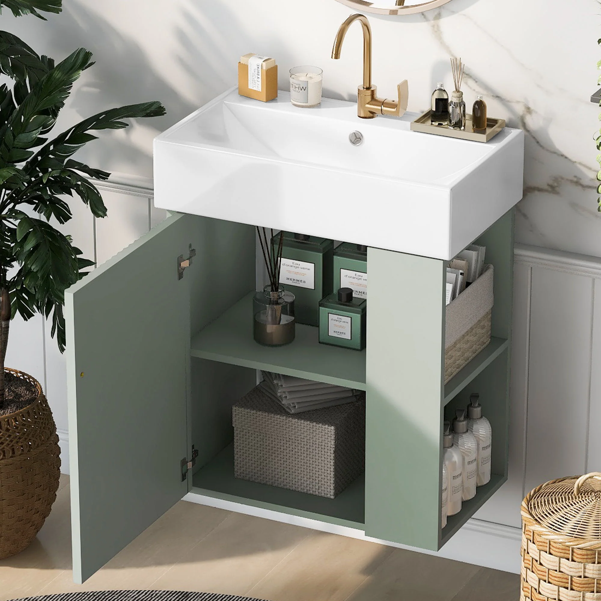 Modern Floating Bathroom Vanity With Ceramic Basin Perfect For Small Bathrooms - Image 54