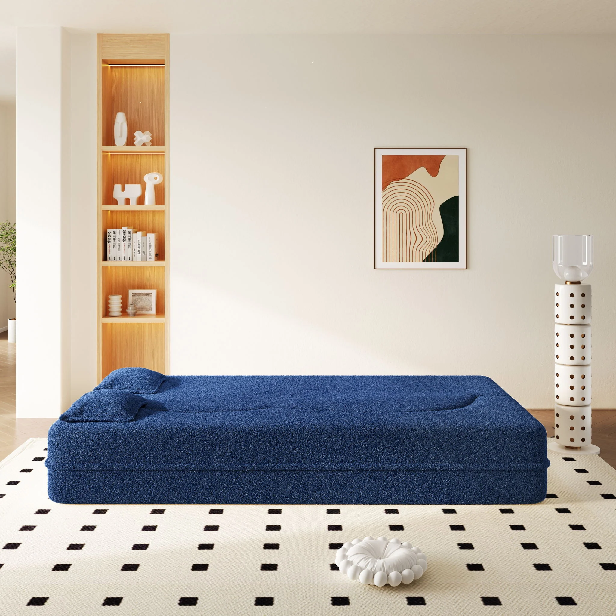 Modern Floor Sleeper Sofa Bed With 2 Pillows, Convertible Twin Size Folding Mattress For Living Room - Image 13