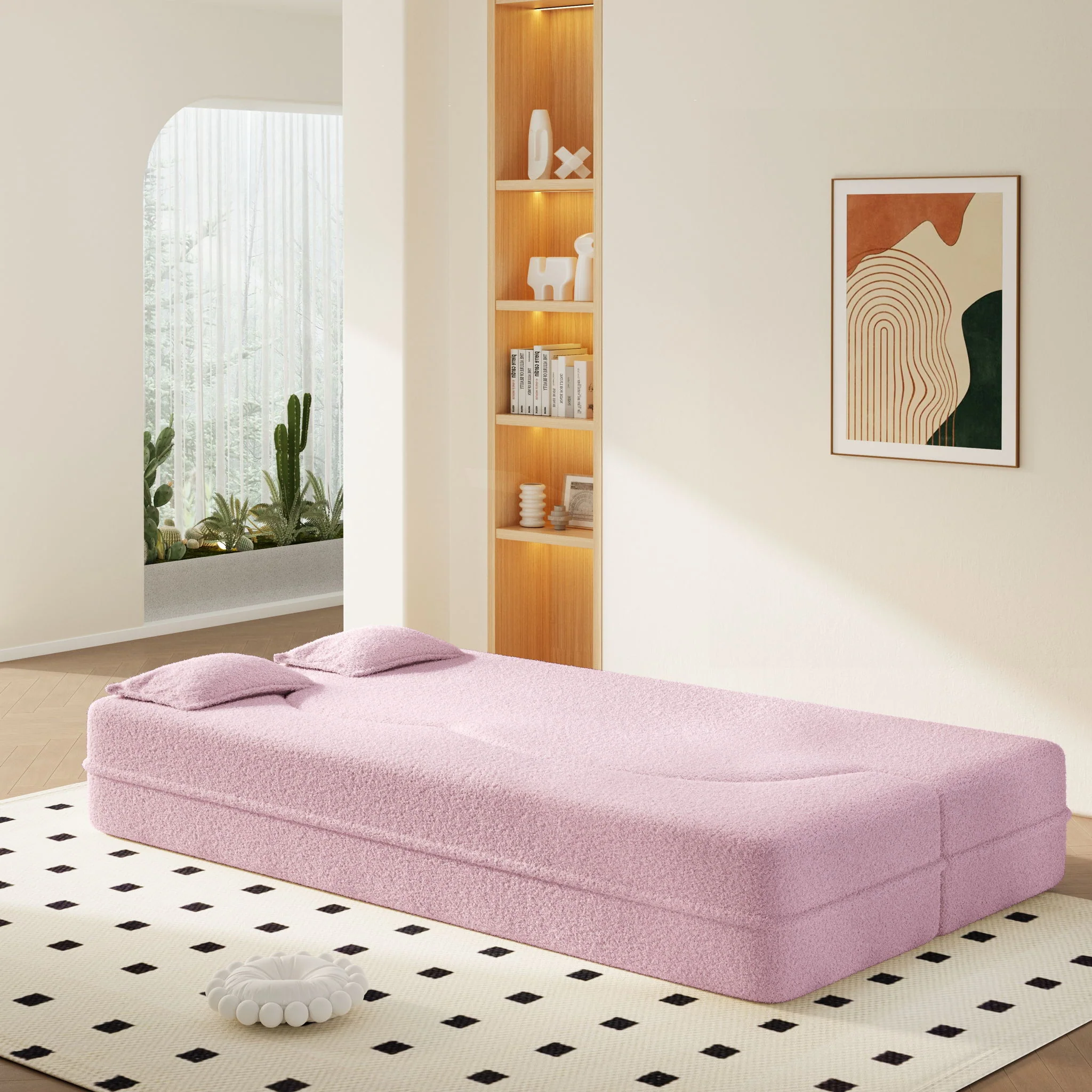 Modern Floor Sleeper Sofa Bed With 2 Pillows, Convertible Twin Size Folding Mattress For Living Room - Image 21