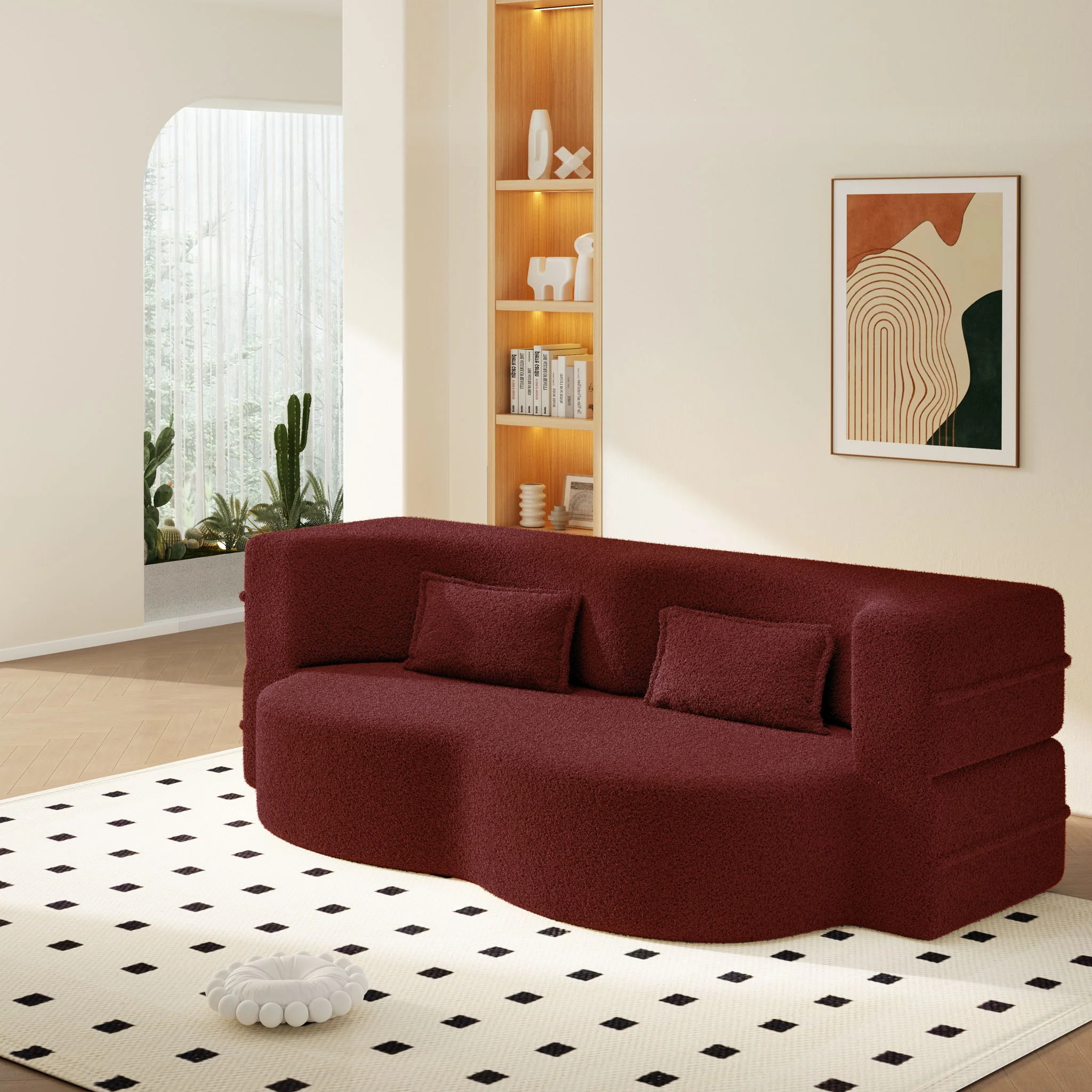 Modern Floor Sleeper Sofa Bed With 2 Pillows, Convertible Twin Size Folding Mattress For Living Room - Image 36
