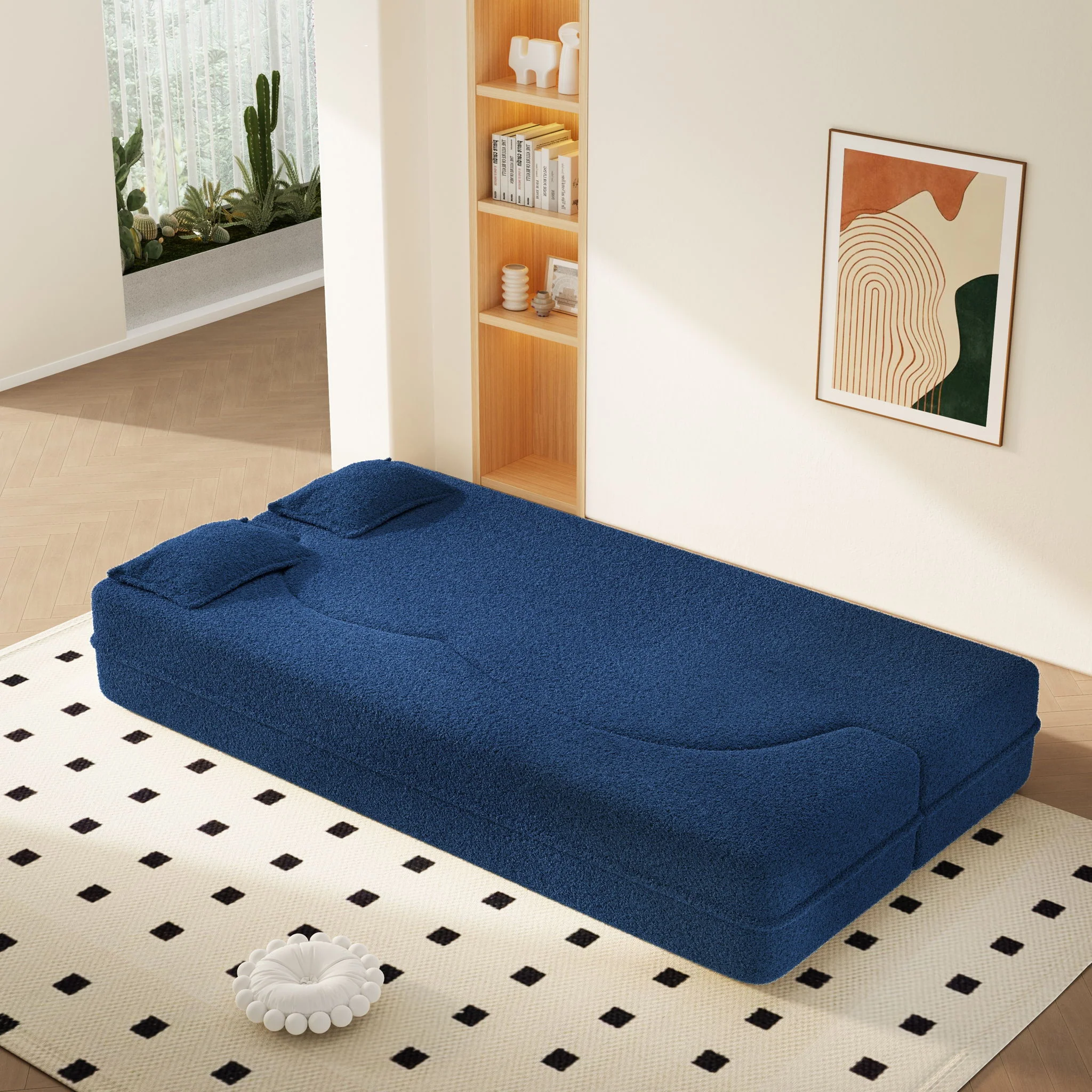 Modern Floor Sleeper Sofa Bed With 2 Pillows, Convertible Twin Size Folding Mattress For Living Room - Image 38
