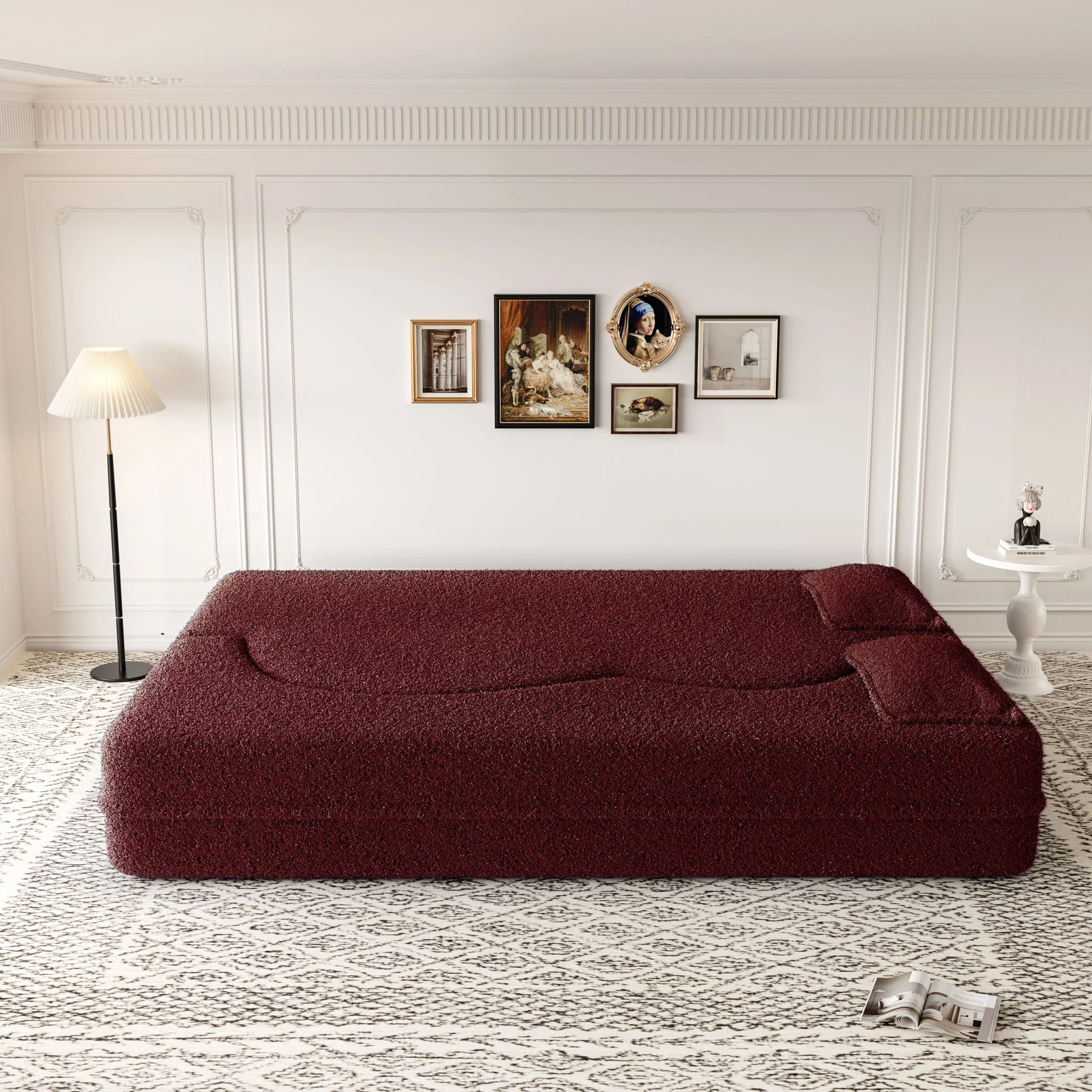 Modern Floor Sofa, With 2 Pillows, Convertible Teddy Fabric Foam Filled Bed - Image 21