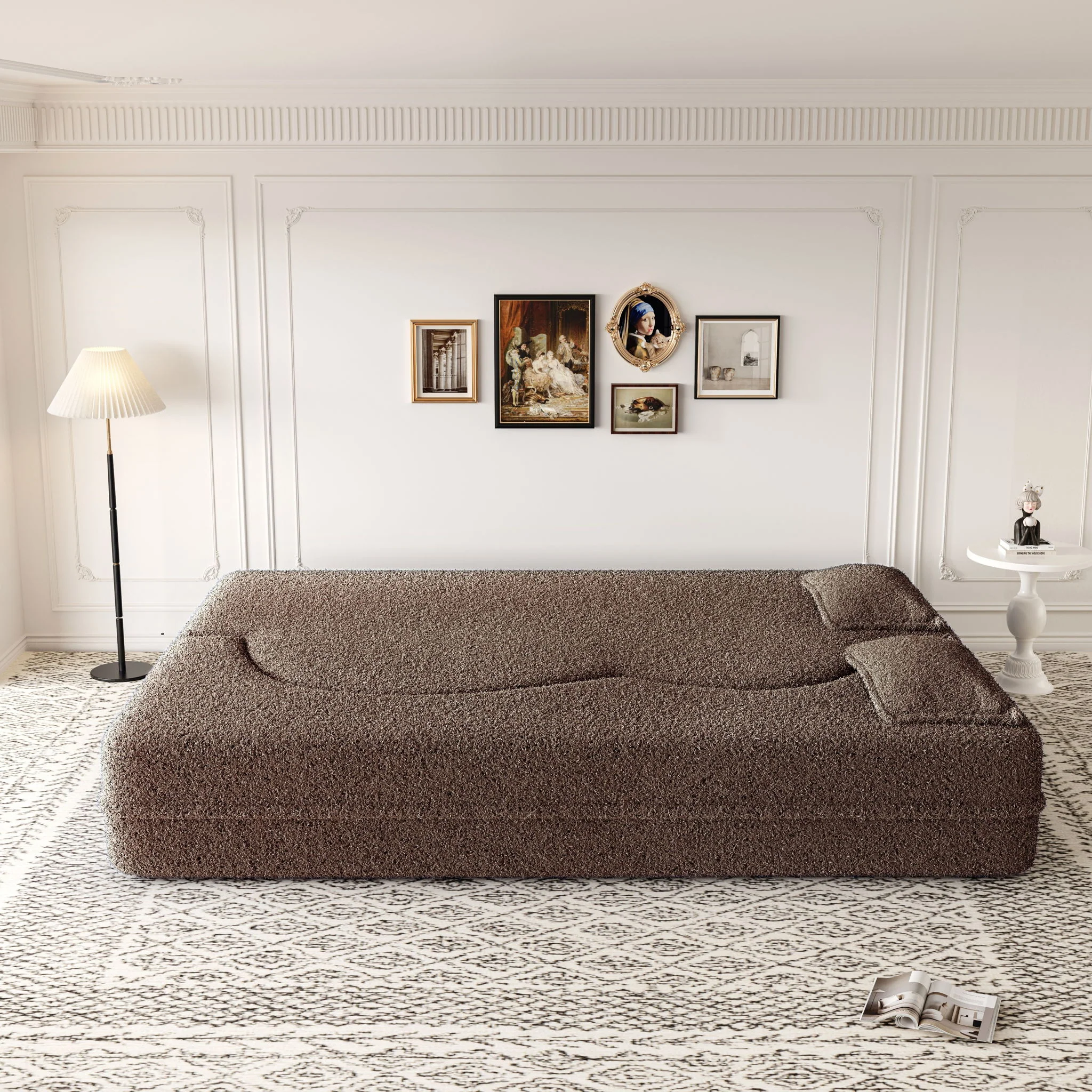 Modern Floor Sofa, With 2 Pillows, Convertible Teddy Fabric Foam Filled Bed - Image 26
