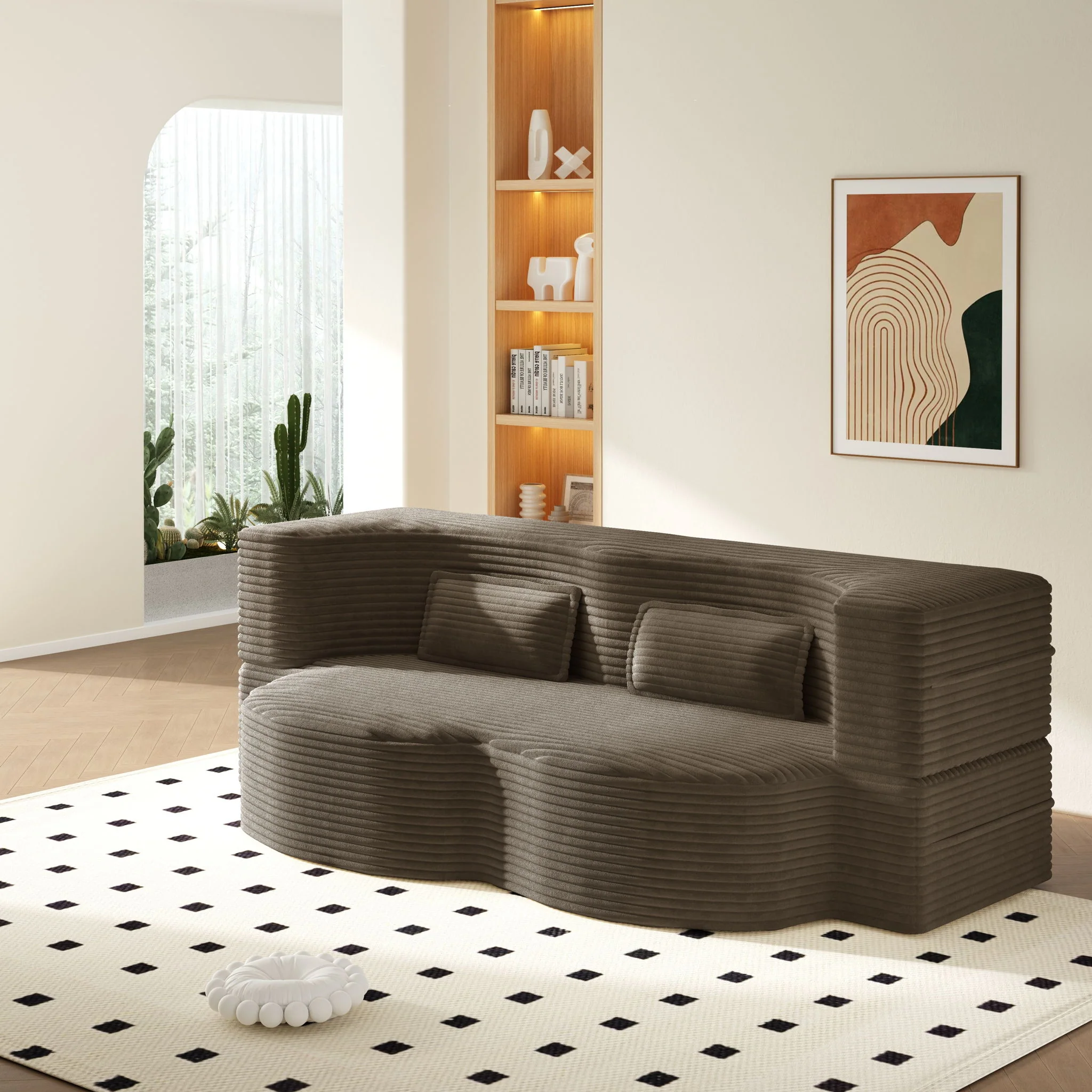 Modern Floor Sofa With 2 Pillows, Convertible Twin Size Folding Mattress For Living Room - Image 17