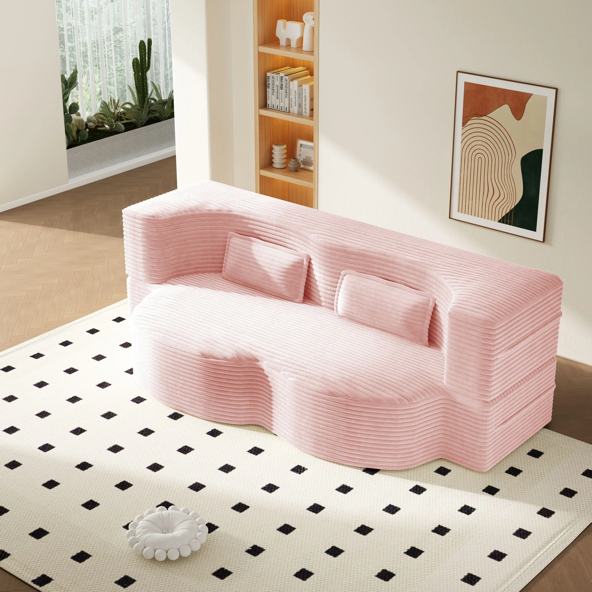 Modern Floor Sofa With 2 Pillows, Convertible Twin Size Folding Mattress For Living Room - Image 23