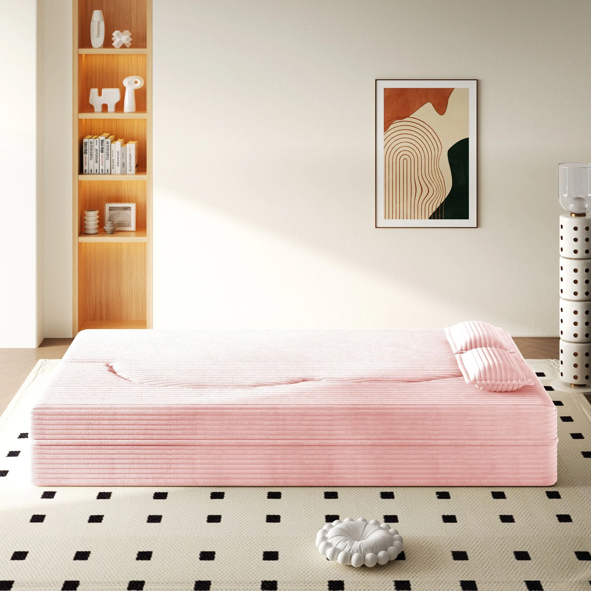 Modern Floor Sofa With 2 Pillows, Convertible Twin Size Folding Mattress For Living Room - Image 40