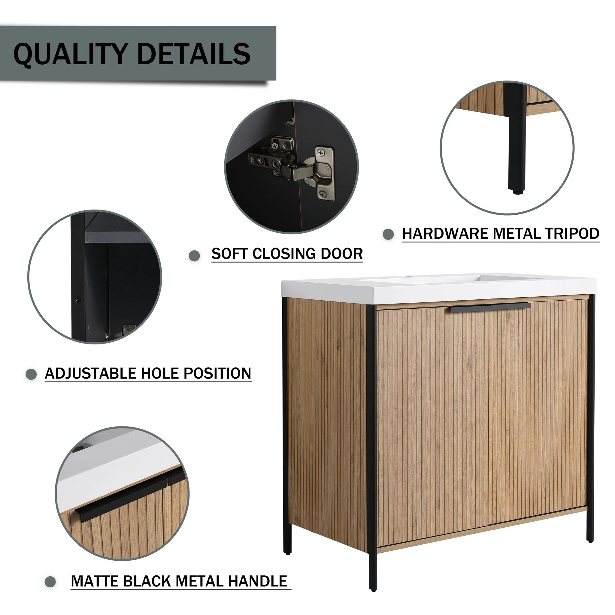 Modern Freestanding Bathroom Vanity With Resin Sink & Soft Close Cabinet Doors - Image 21