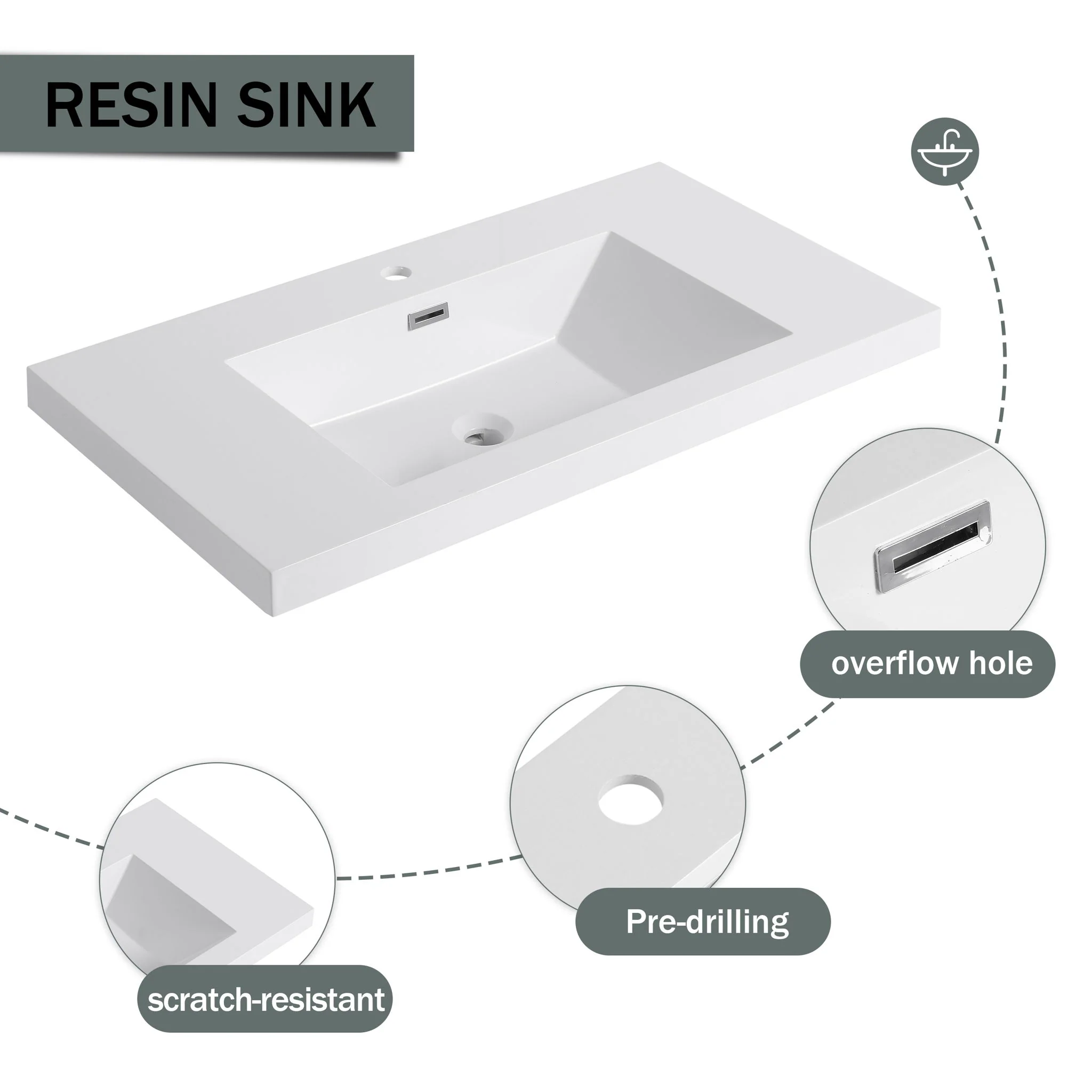 Modern Freestanding Bathroom Vanity With Resin Sink & Soft Close Cabinet Doors - Image 24