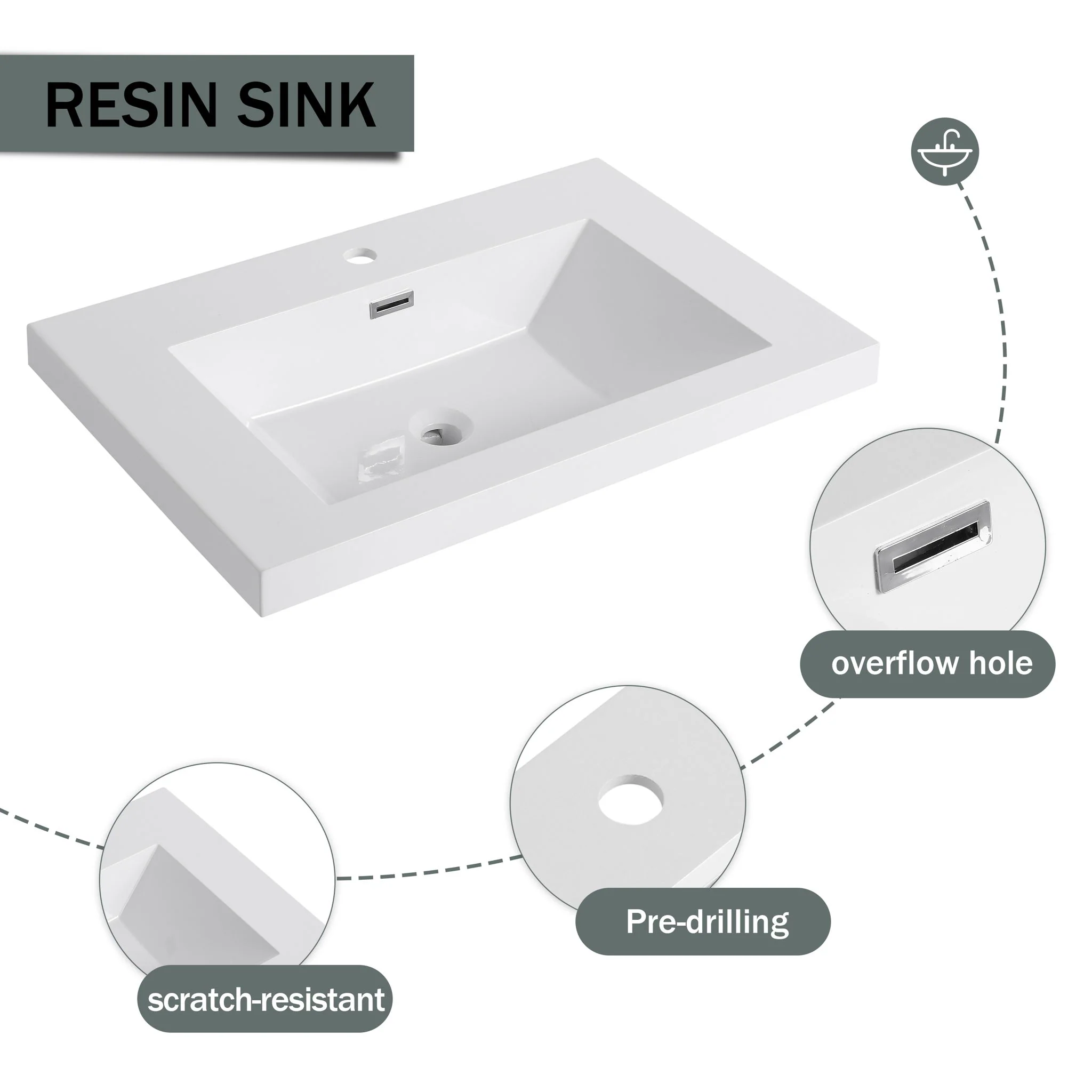 Modern Freestanding Bathroom Vanity With Resin Sink & Soft Close Cabinet Doors - Image 30
