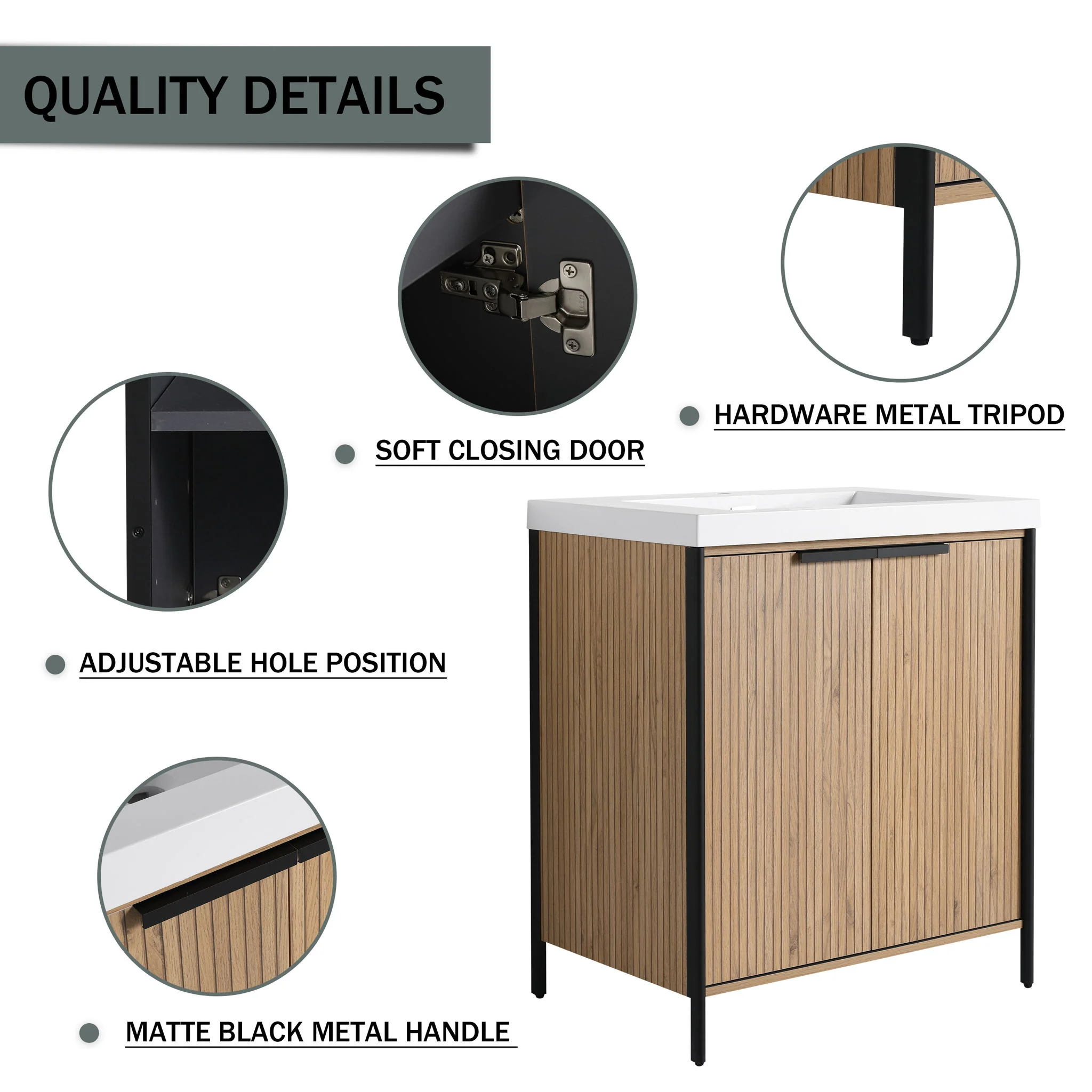 Modern Freestanding Bathroom Vanity With Resin Sink & Soft Close Cabinet Doors - Image 32