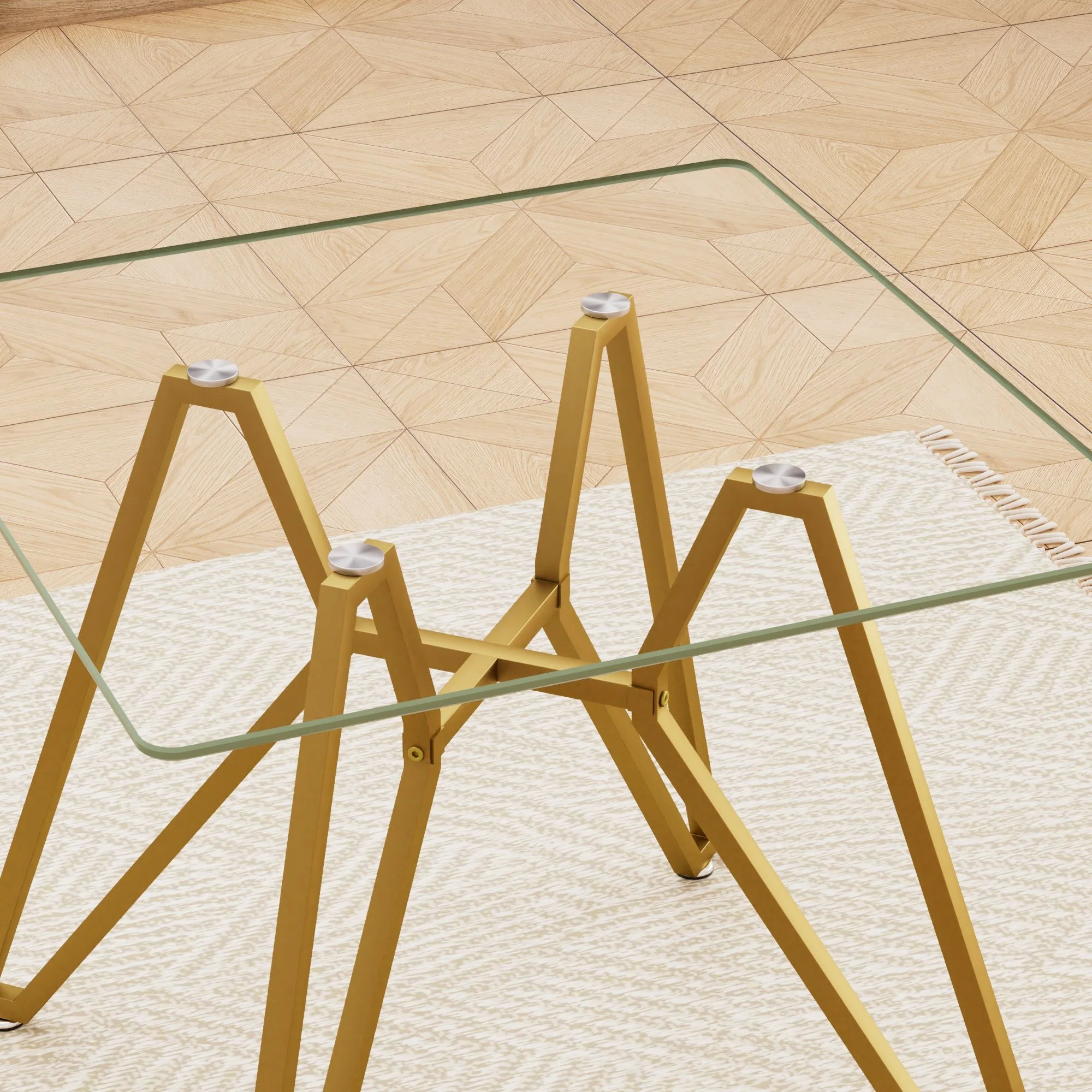 Modern Glass Dining Table With Metal Legs - Image 6