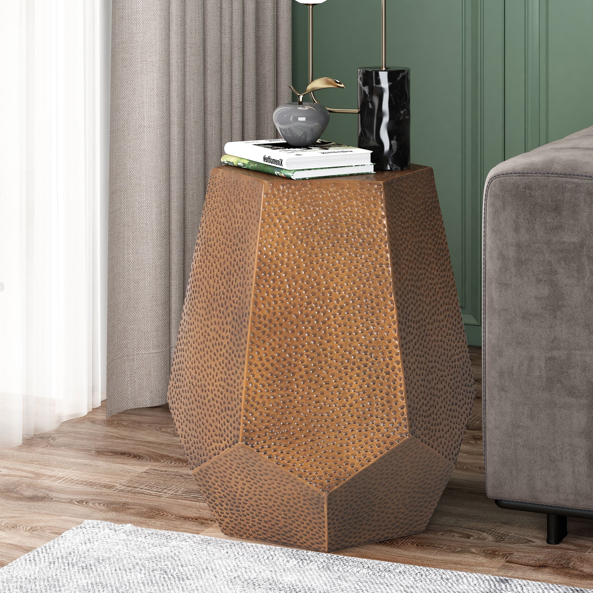 Modern Hammered Iron Geometric End Table - Image 10