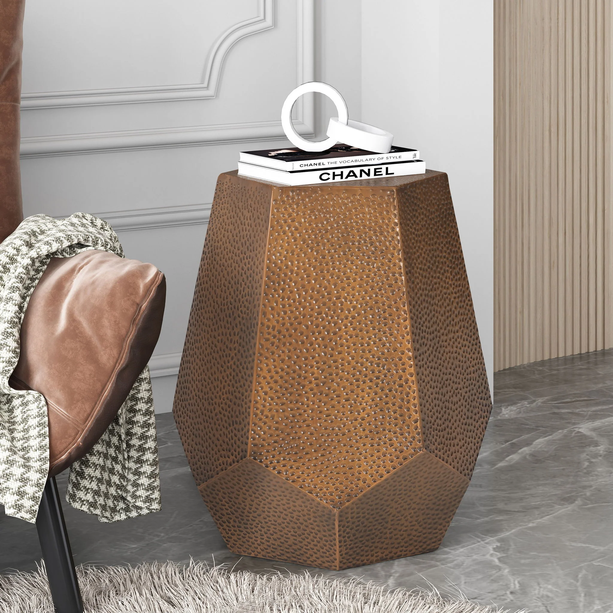 Modern Hammered Iron Geometric End Table - Image 16