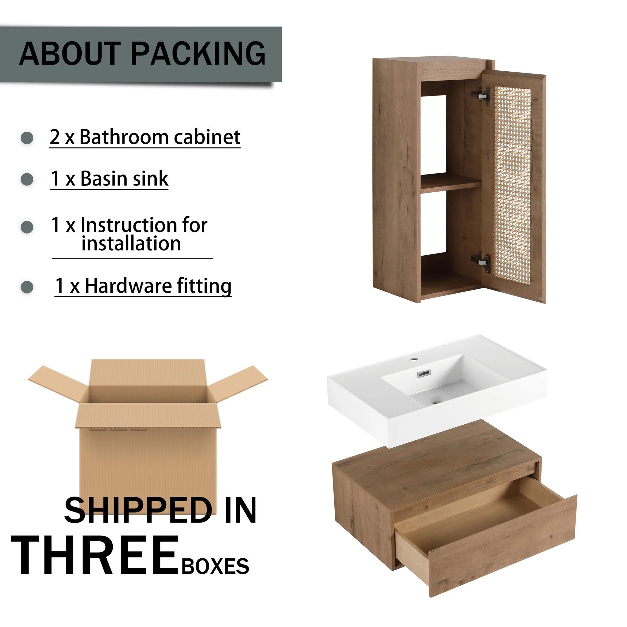 Modern Imitative Wall Mounted Bathroom Vanity With Resin Sink And Side Cabinet - Image 12