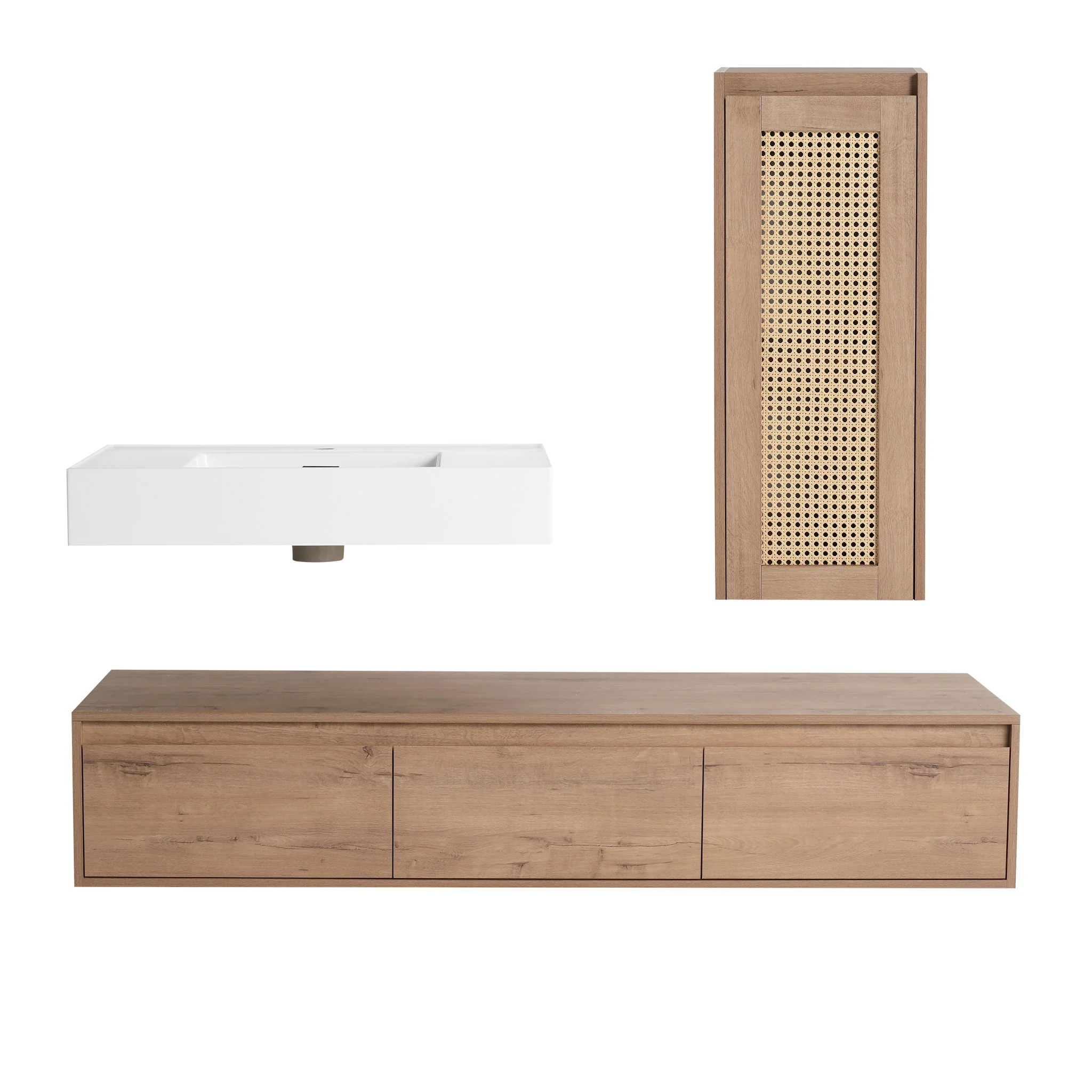 Modern Imitative Wall Mounted Bathroom Vanity With Resin Sink And Side Cabinet - Image 2