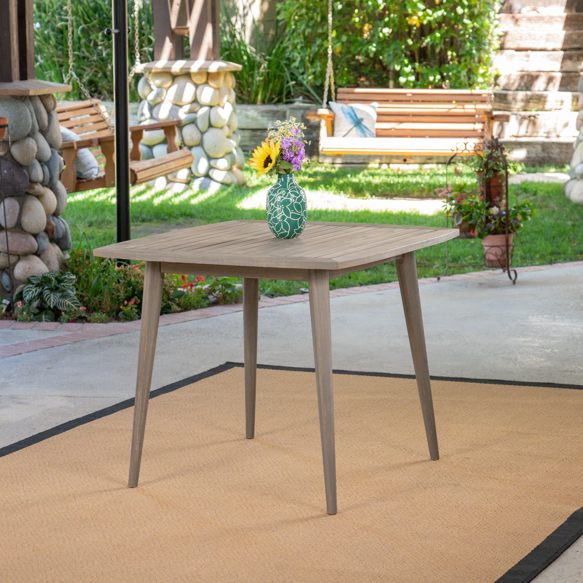 Modern Indoor Square Acacia Wood Dining Table With Toothpick Leg Design - Image 8