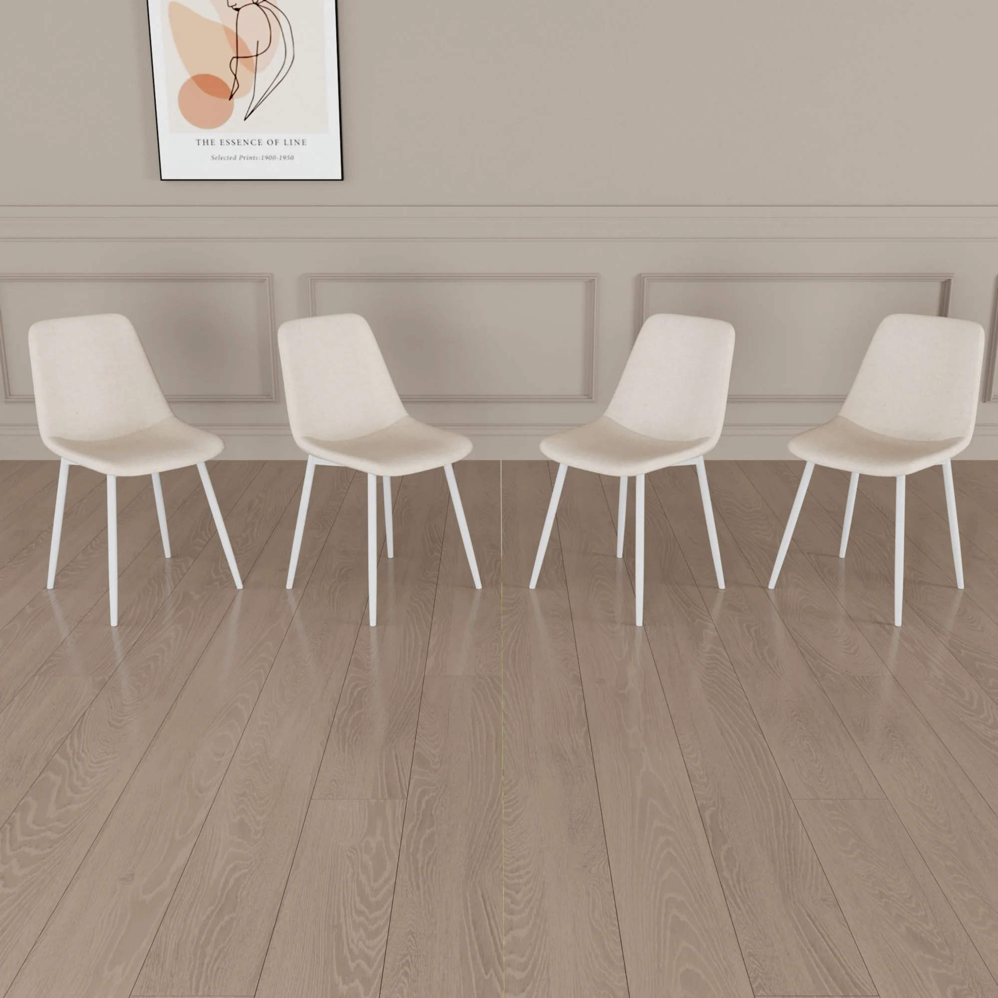 Modern Kitchen Dining Chairs (Set of 4) With Linen Padding And Sturdy Metal Legs - Beige - Image 4