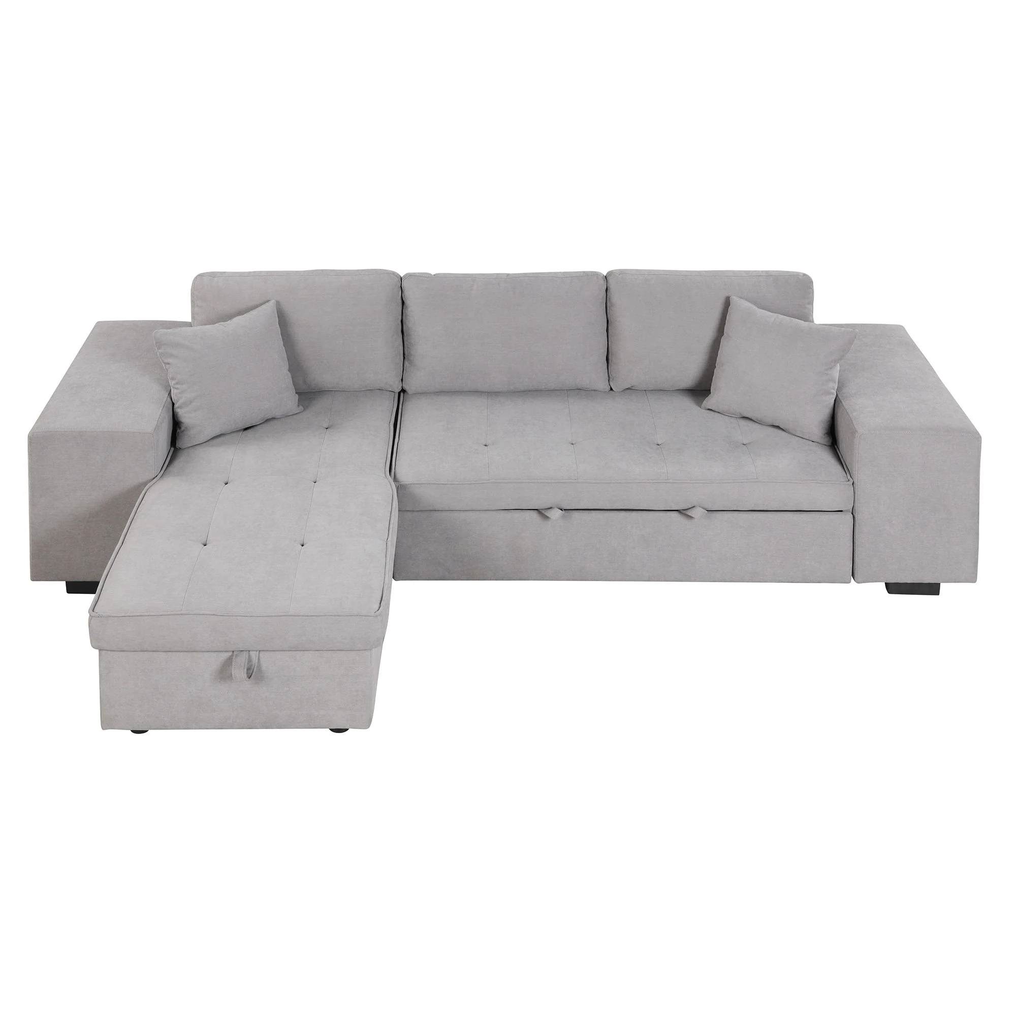 Modern L-Shape 3 Seat Reversible Sectional Couch, Pull Out Sleeper Sofa With Storage Chaise And 2 Stools For Living Room Furniture Set - Image 2