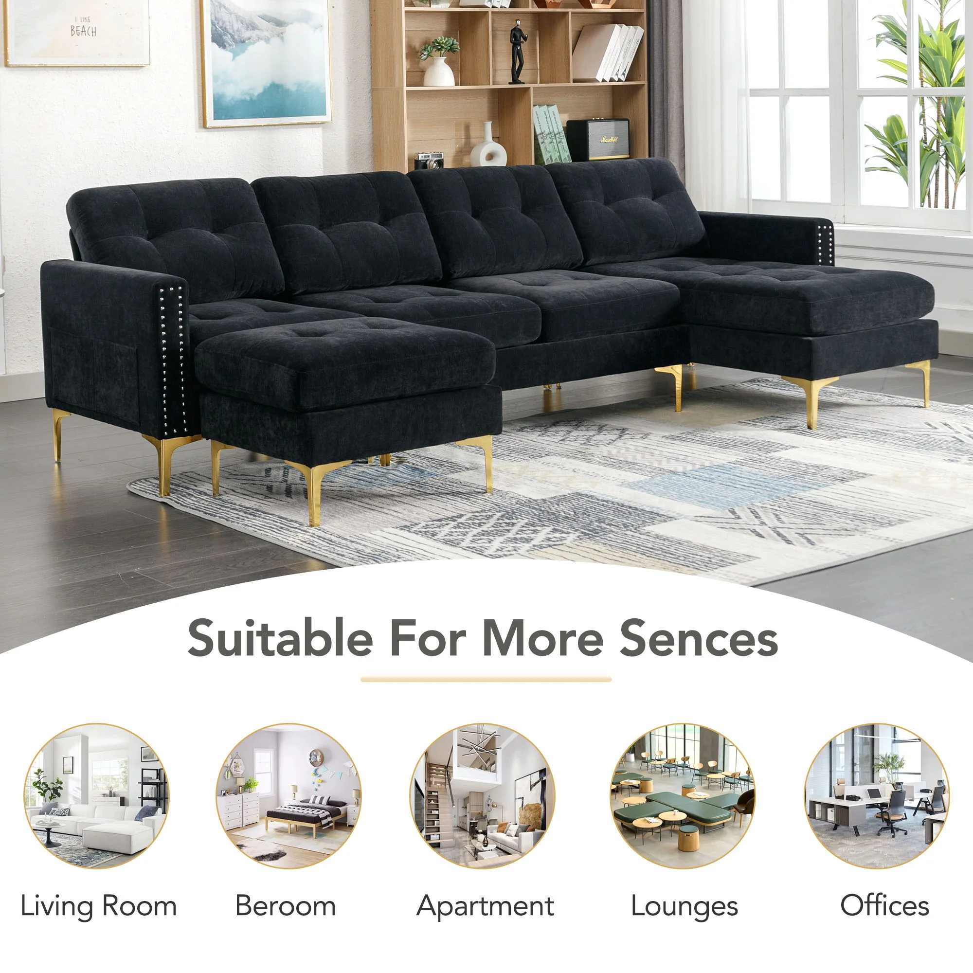 Modern L - Shape Convertible Sectional Sofa With Movable Ottoman - Image 14