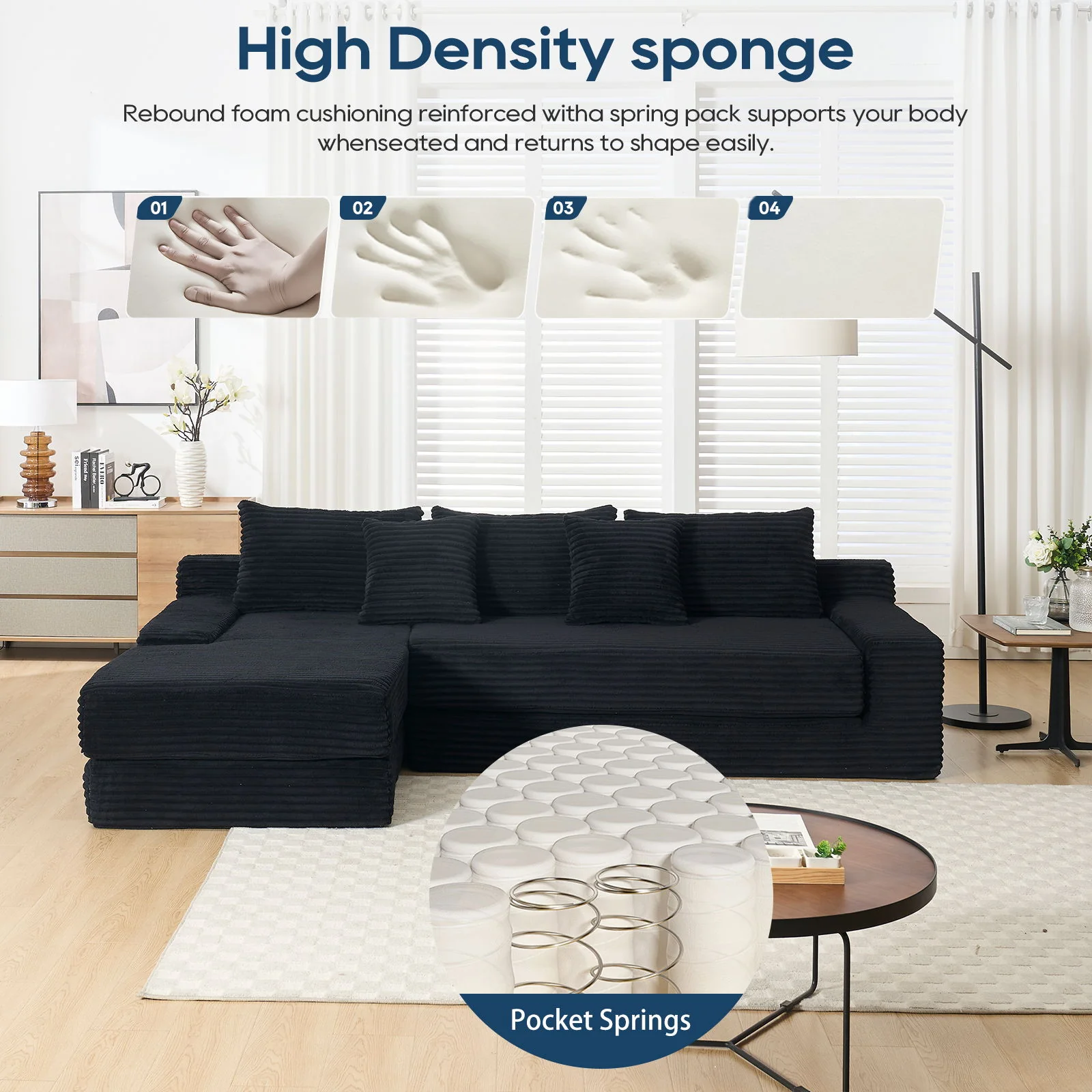 Modern L - Shaped Sectional Couch With Memory Foam - Image 5