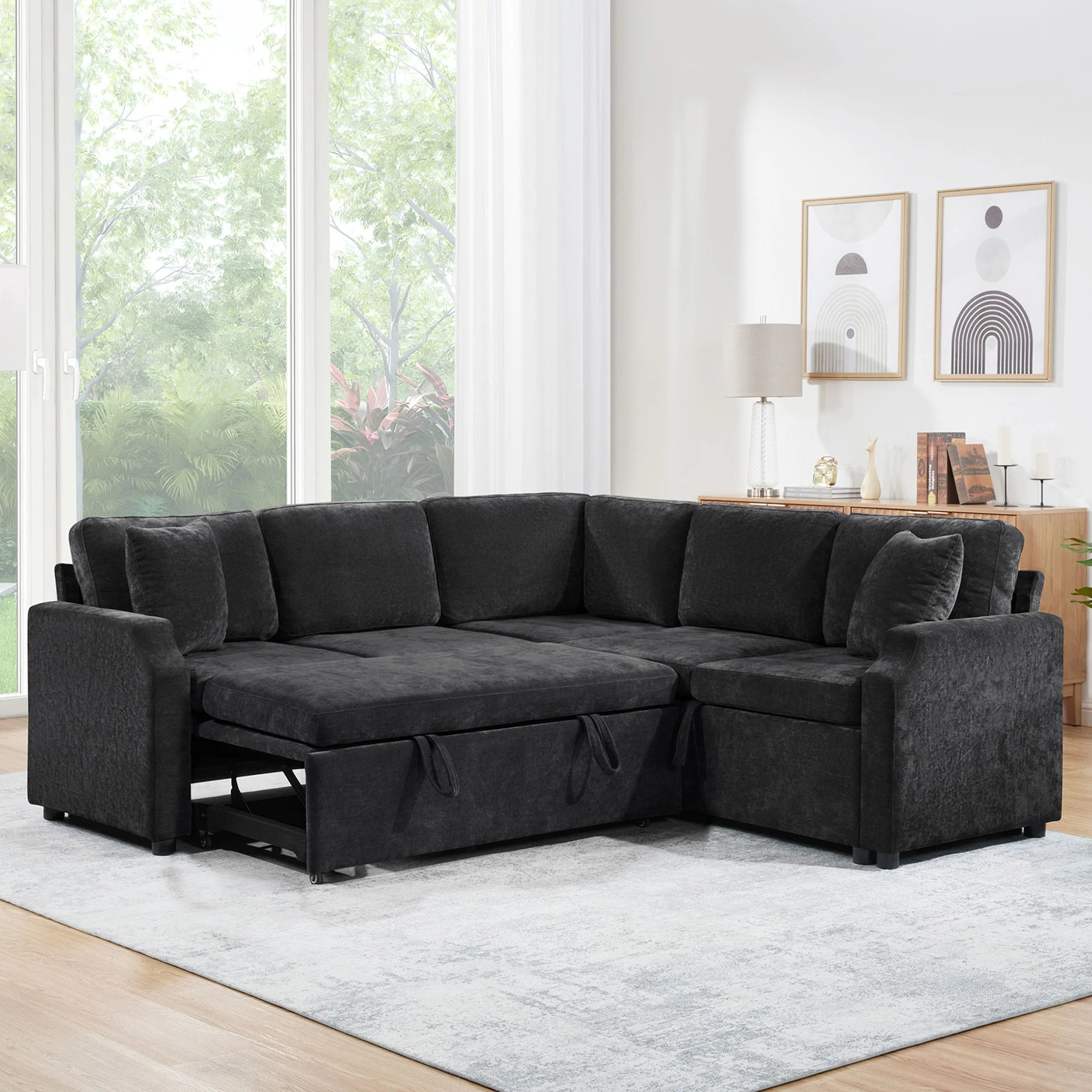 Modern L Shaped Sectional Sofa Bed With Hidden Storage Upholstery - Image 11