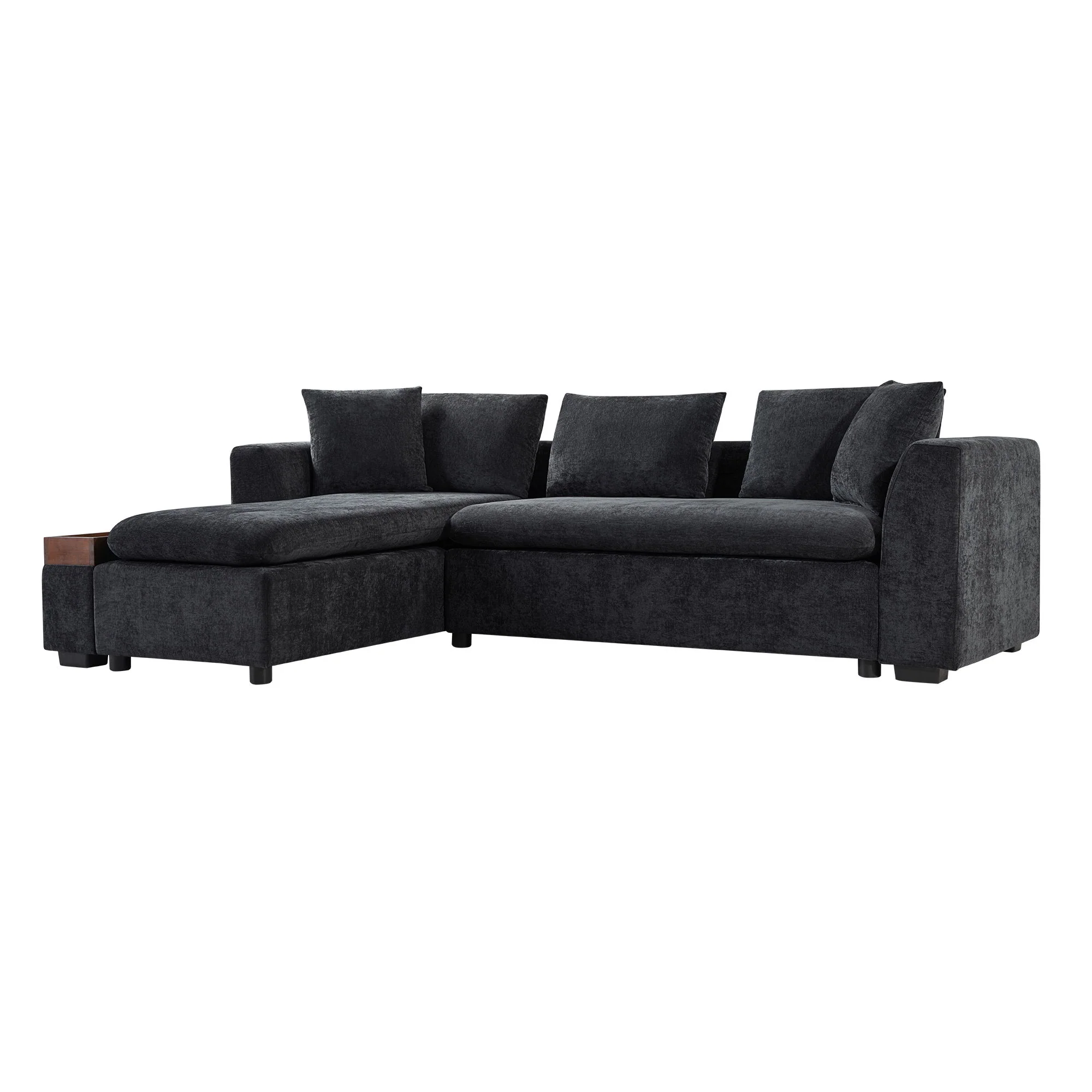 Modern L Shaped Sectional Sofa With Upholstery And Wooden Storage - Image 12