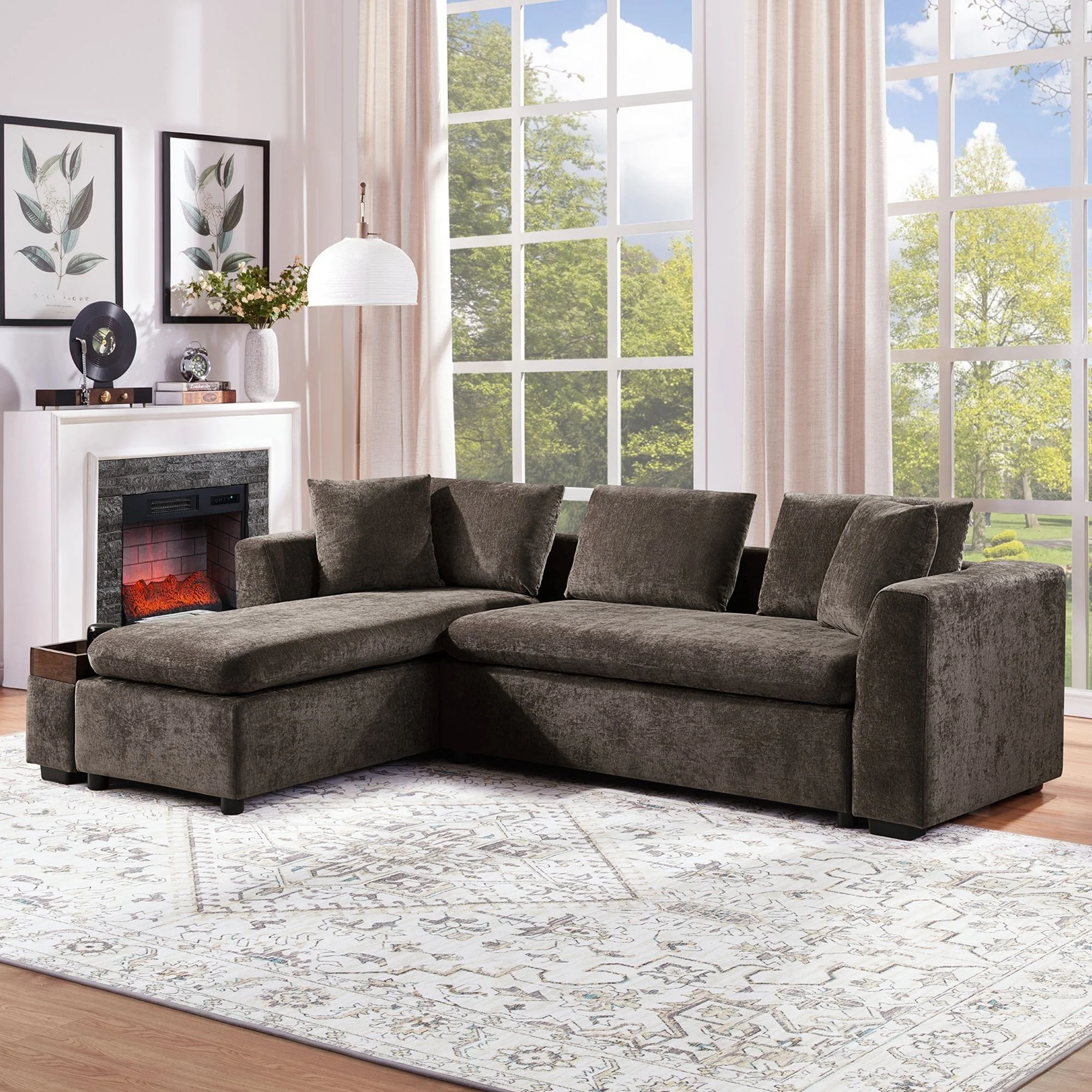 Modern L Shaped Sectional Sofa With Upholstery And Wooden Storage - Image 19