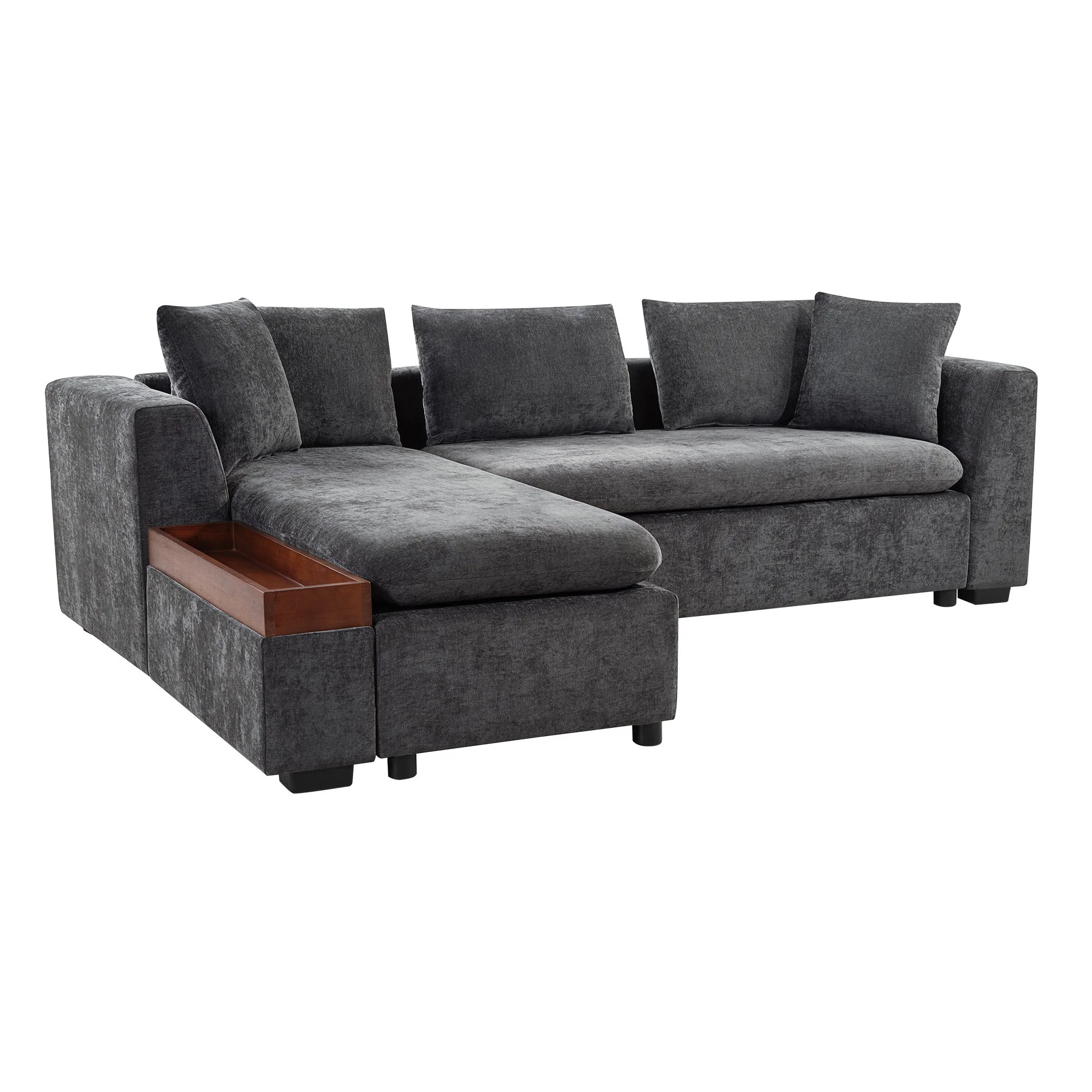 Modern L Shaped Sectional Sofa With Upholstery And Wooden Storage - Image 22