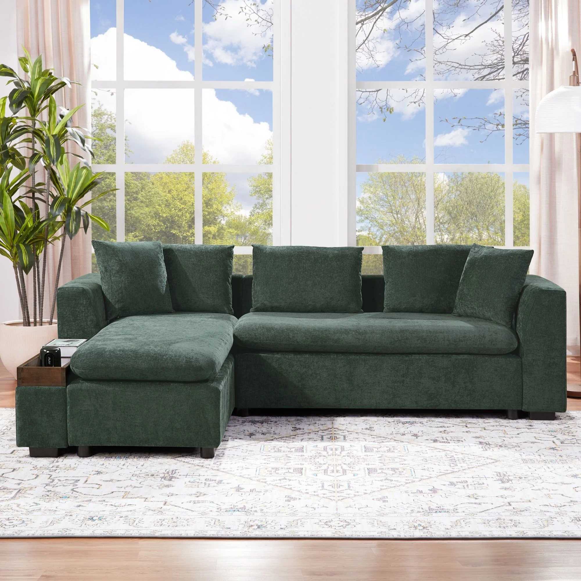 Modern L Shaped Sectional Sofa With Upholstery And Wooden Storage - Image 28