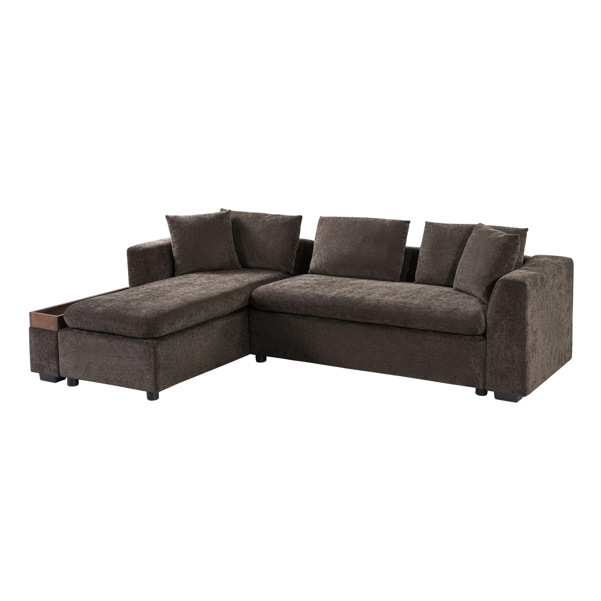 Modern L Shaped Sectional Sofa With Upholstery And Wooden Storage - Image 5