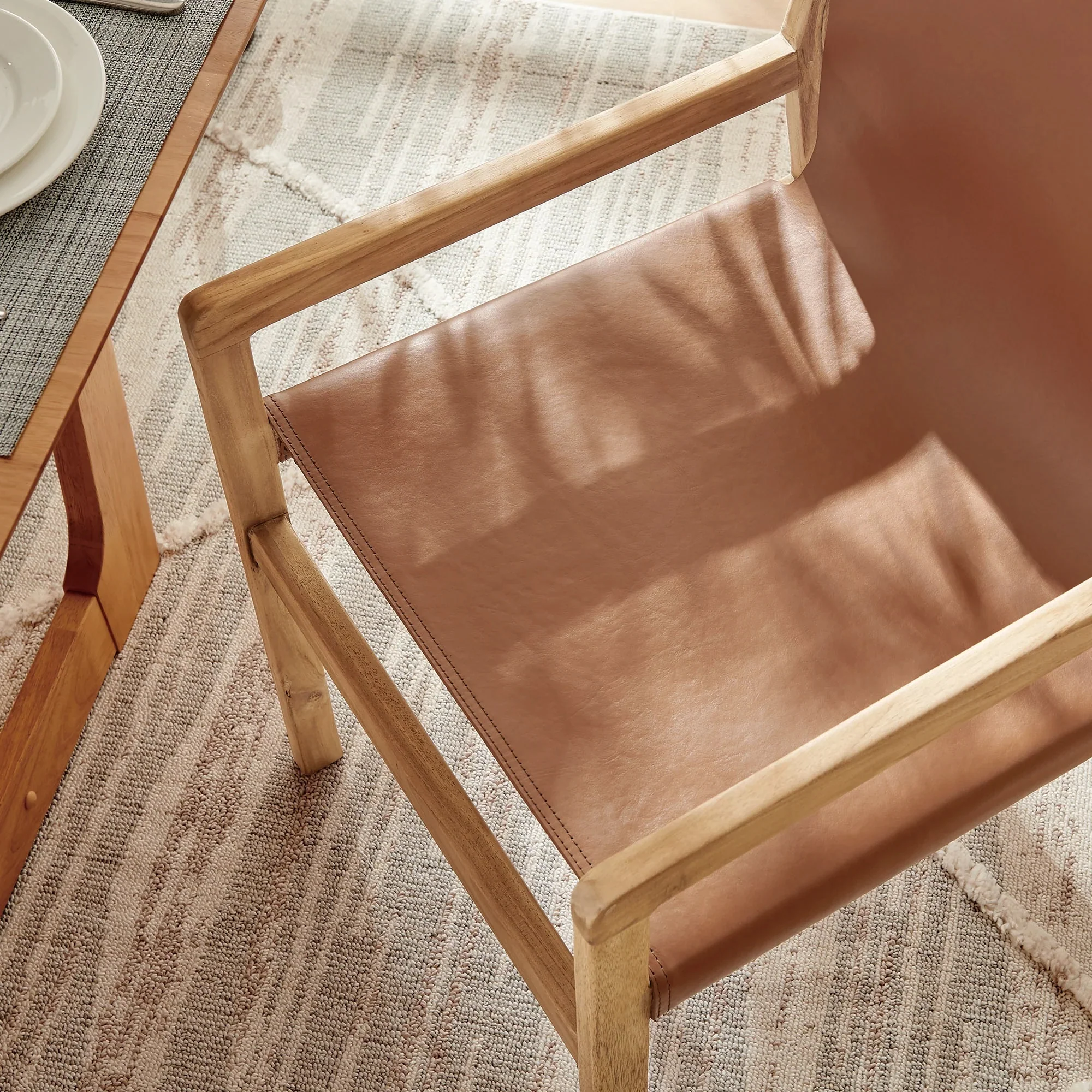 Modern Leather Dining Chair – Teak Wood Frame 33 Inch - Image 8