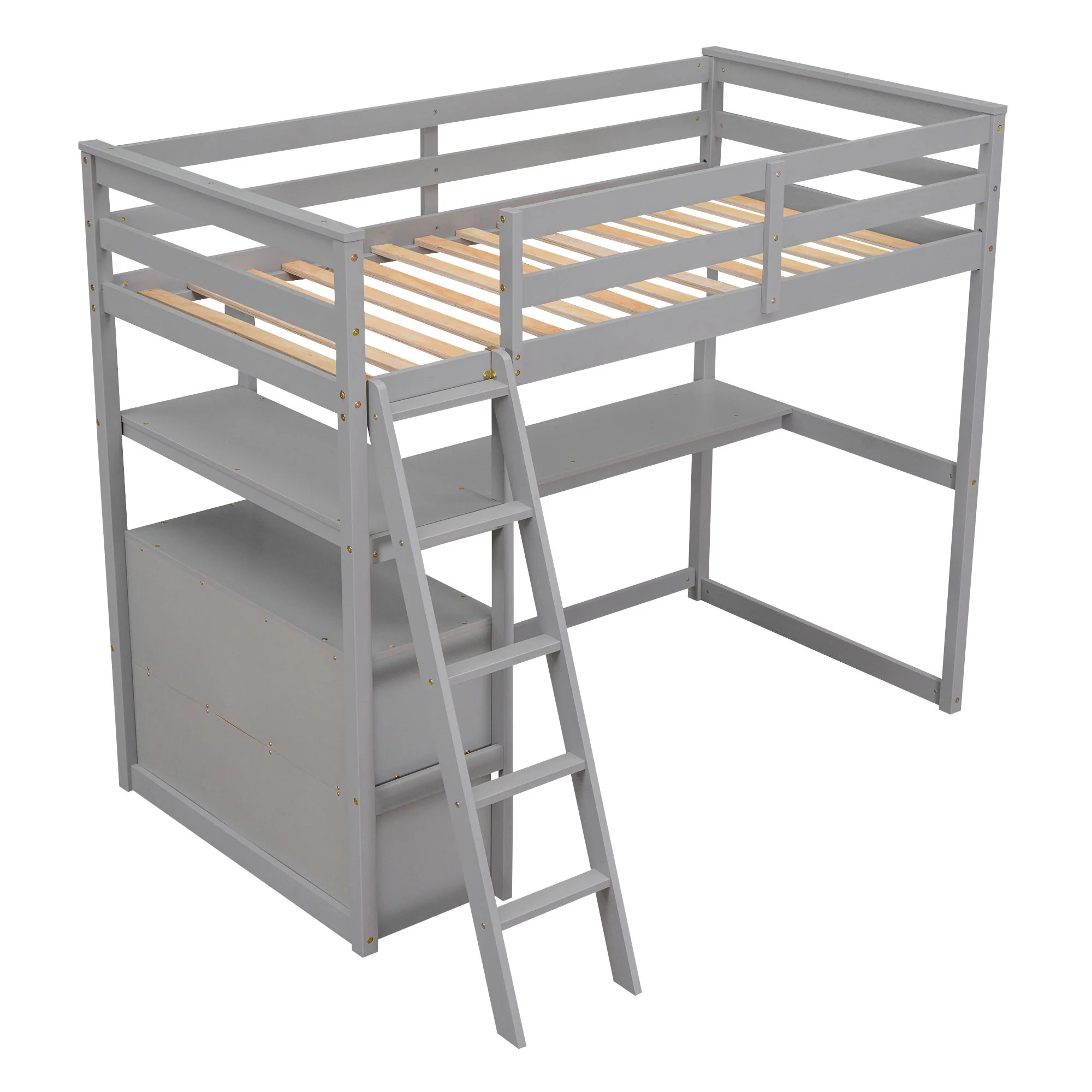 Modern Loft Bed With Built In Desk, Shelves, And 2 Drawers - Image 11
