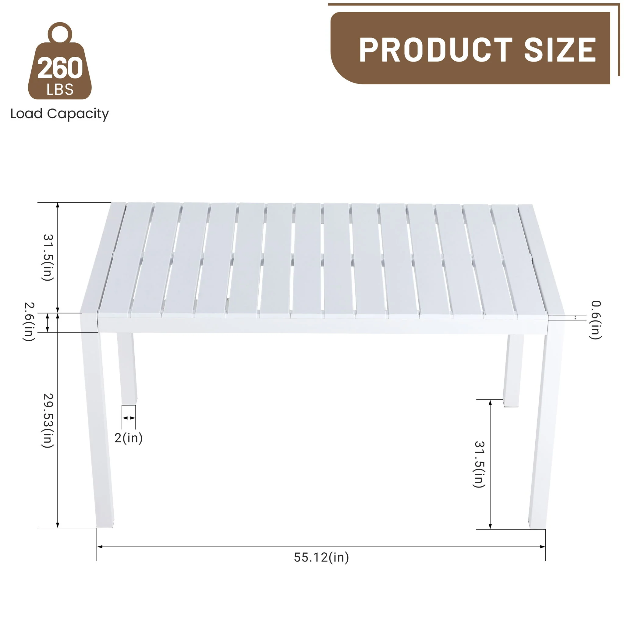 Modern Long Table, UV Resistant And Rust Proof, Pp Tabletop, UV Resistant Powder Coated Metal Legs - Snow White - Image 3
