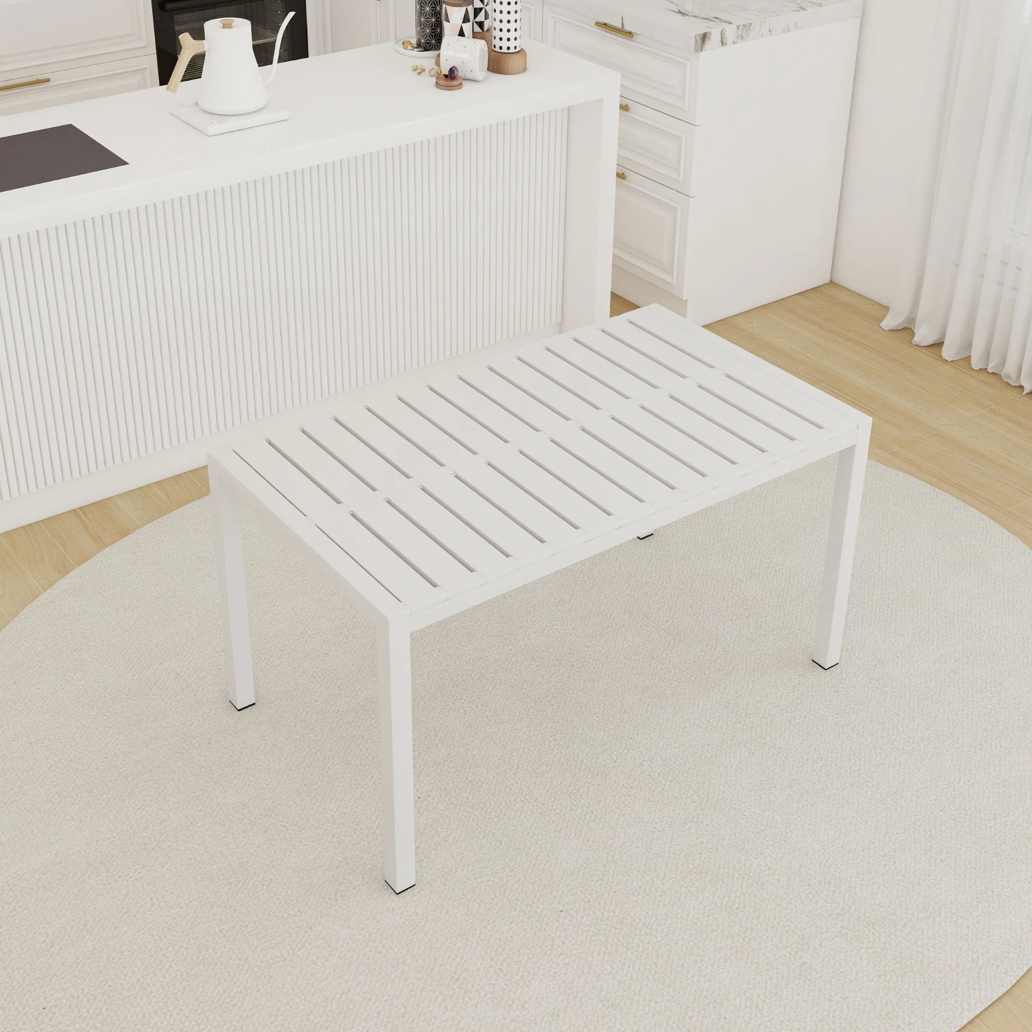 Modern Long Table, UV Resistant And Rust Proof, Pp Tabletop, UV Resistant Powder Coated Metal Legs - Snow White - Image 5