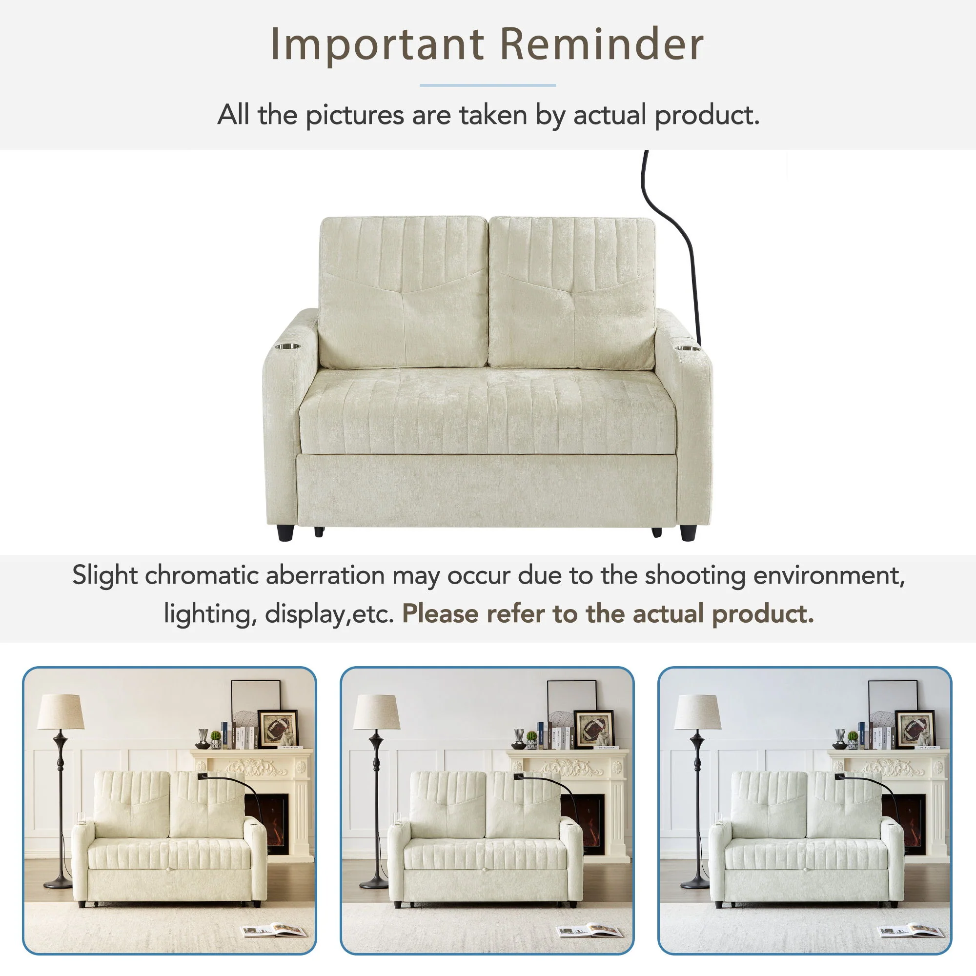 Modern Loveseat Pull Out Sofa Bed With Adjustable Backrest, Two Cup Holders, A Phone Holder, Three Charging Ports And Side Storage Pockets For Living Room - Image 11