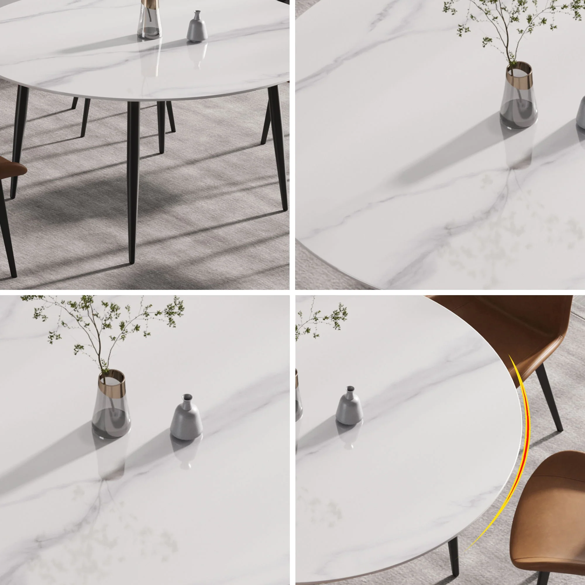 Modern Man-Made Stone Round Metal Dining Table-Position For 6 People - Image 17